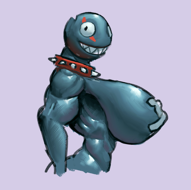 2021 anthro big_breasts breasts chain_chomp chompie_(conadolpomp) collar color conadolpomp female huge_breasts looking_at_viewer mario_(series) muscular muscular_anthro muscular_female nintendo sharp_teeth simple_background smile solo teeth video_games