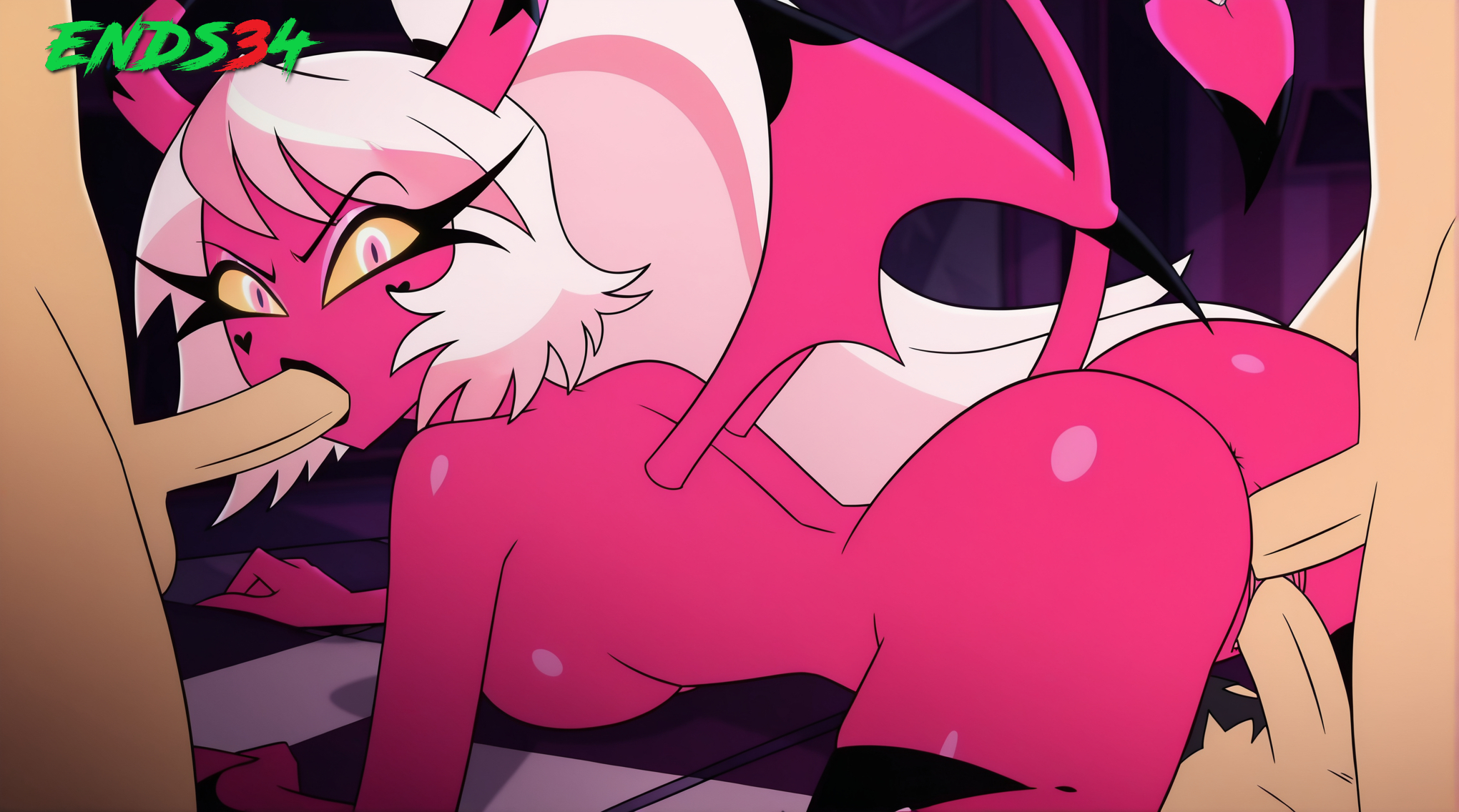 1girls, 2025, 3boys, ai generated, ass, ass focus, blowjob, breasts, demon, demon girl, demon horns, demon tail, demon wings, double penetration, double vaginal, ends34, female, female penetrated, frottage, frottage via penetration, gangbang, hellaverse, helluva boss, horns, long hair, looking at viewer, lying, lying on stomach, male, male penetrating, male penetrating female, mmmf foursome, multiple boys, multiple males, nude, nude female, oral, oral sex, penis, penis in pussy, pussy, red body, red skin, sex, spitroast, succubus, triple penetration, vaginal penetration, verosika mayday (helluva boss), white hair, yellow sclera