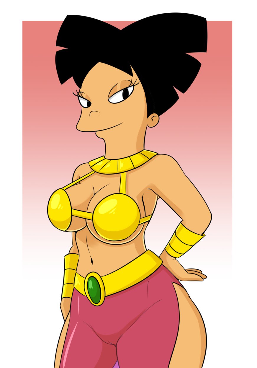 20th_century_fox amy_wong big_breasts black_hair cosplay duck_dodgers female female_focus female_only futurama gradient_background huge_breasts light-skinned_female light_skin looking_at_viewer pink_background queen_tyr'ahnee_(cosplay) spakka5 white_background