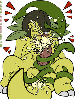 bayleef blush closed_eyes color cum front_view kaemantis male male_only masturbation nintendo nude penis pokemon pokemon_(species) sitting solo tagme vine