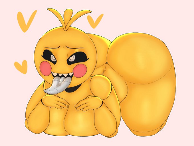 ass, ass up, big ass, big breasts, black sclera, breasts, female, female only, five nights at freddy's, five nights at freddy's 2, heart-shaped pupils, hearts, huge ass, jacksito (artist), large breasts, lovetaste chica, nude, nude female, robot girl, sharp teeth, solo, thick thighs, tongue, tongue out, toy chica (fnaf), toy chica (love taste), white eyes