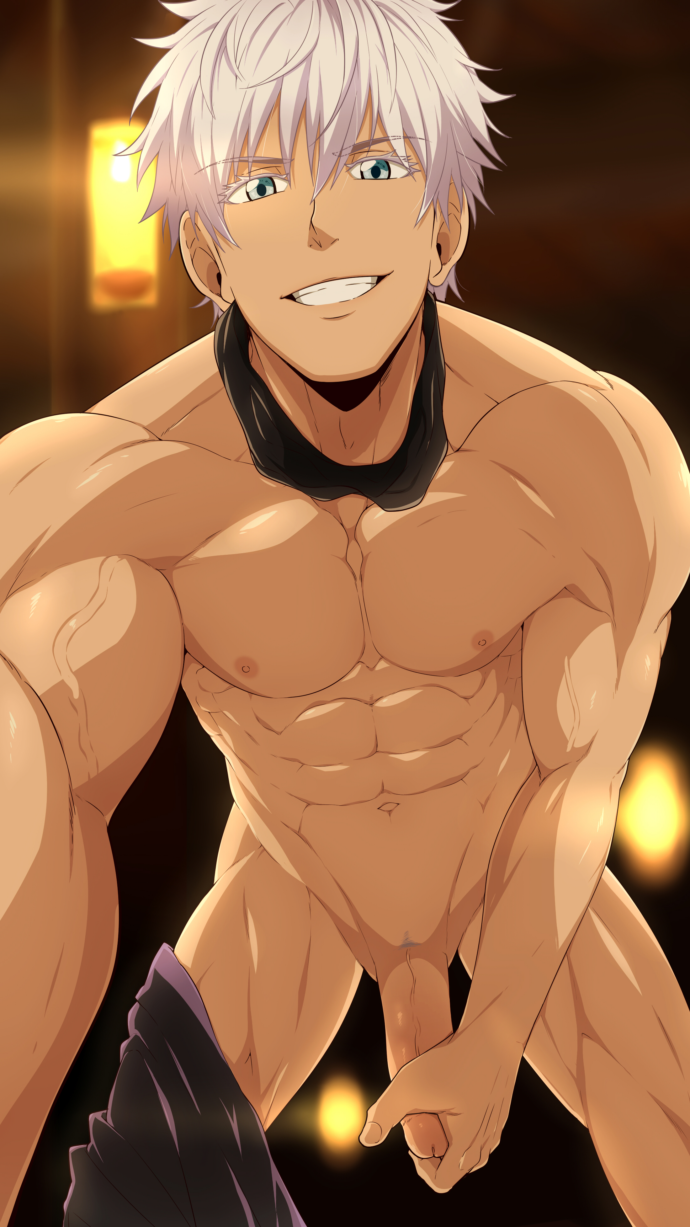 1boy, jujutsu kaisen, kuroshinki, male, male only, masturbation, muscular, muscular male, nude, nude male, penis, satoru gojo, solo male, tagme