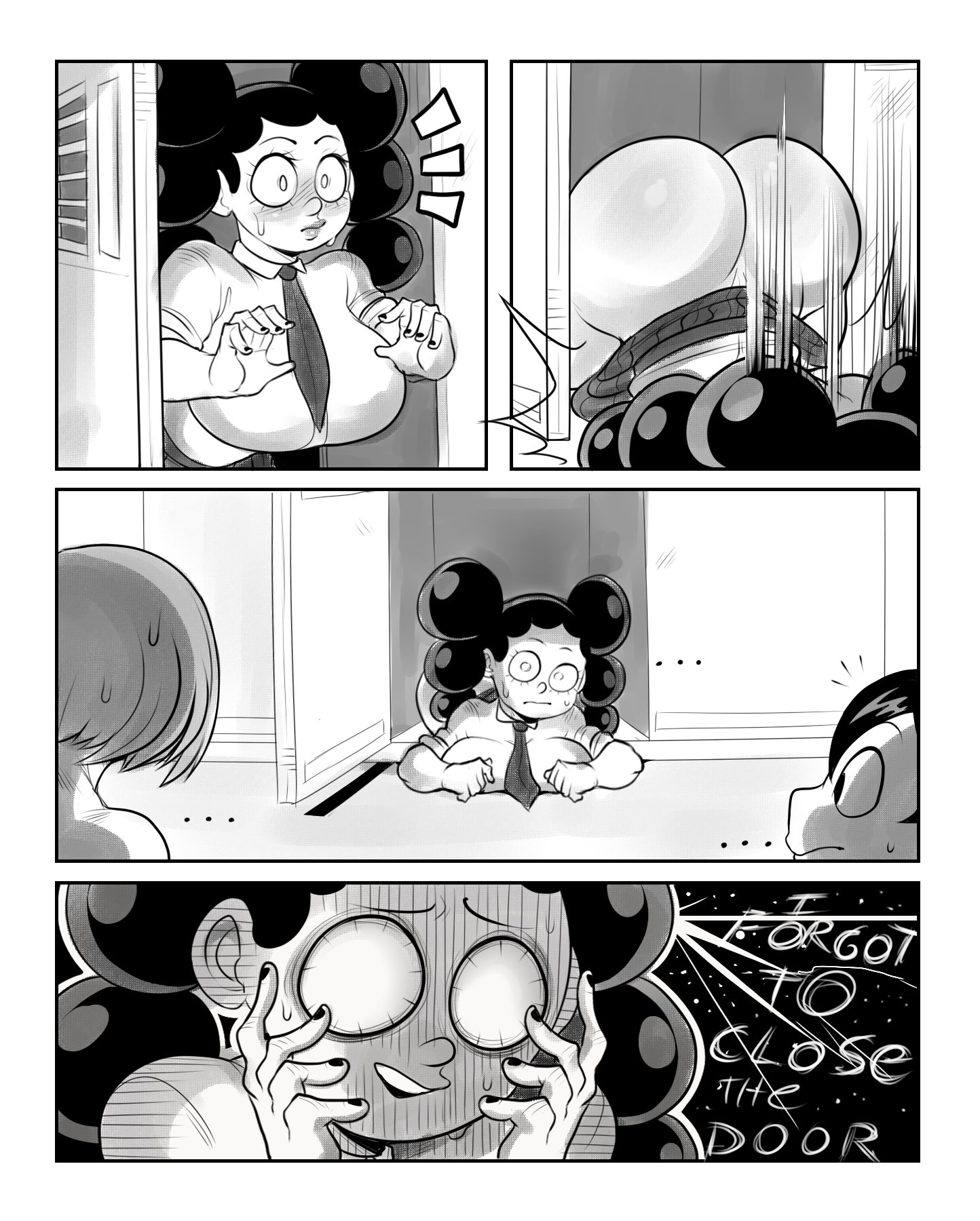 1girls, ass, ass up, big breasts, breasts, caught, comic, detnox, english text, exposed, falling, female, female mineta, genderswap, genderswap (ftm), genderswap (mtf), head down ass up, locker, locker room, minoru minene, minoru mineta, monochrome, my hero academia, ochako uraraka, rule 63, shortstack, surprised, text, tsuyu asui