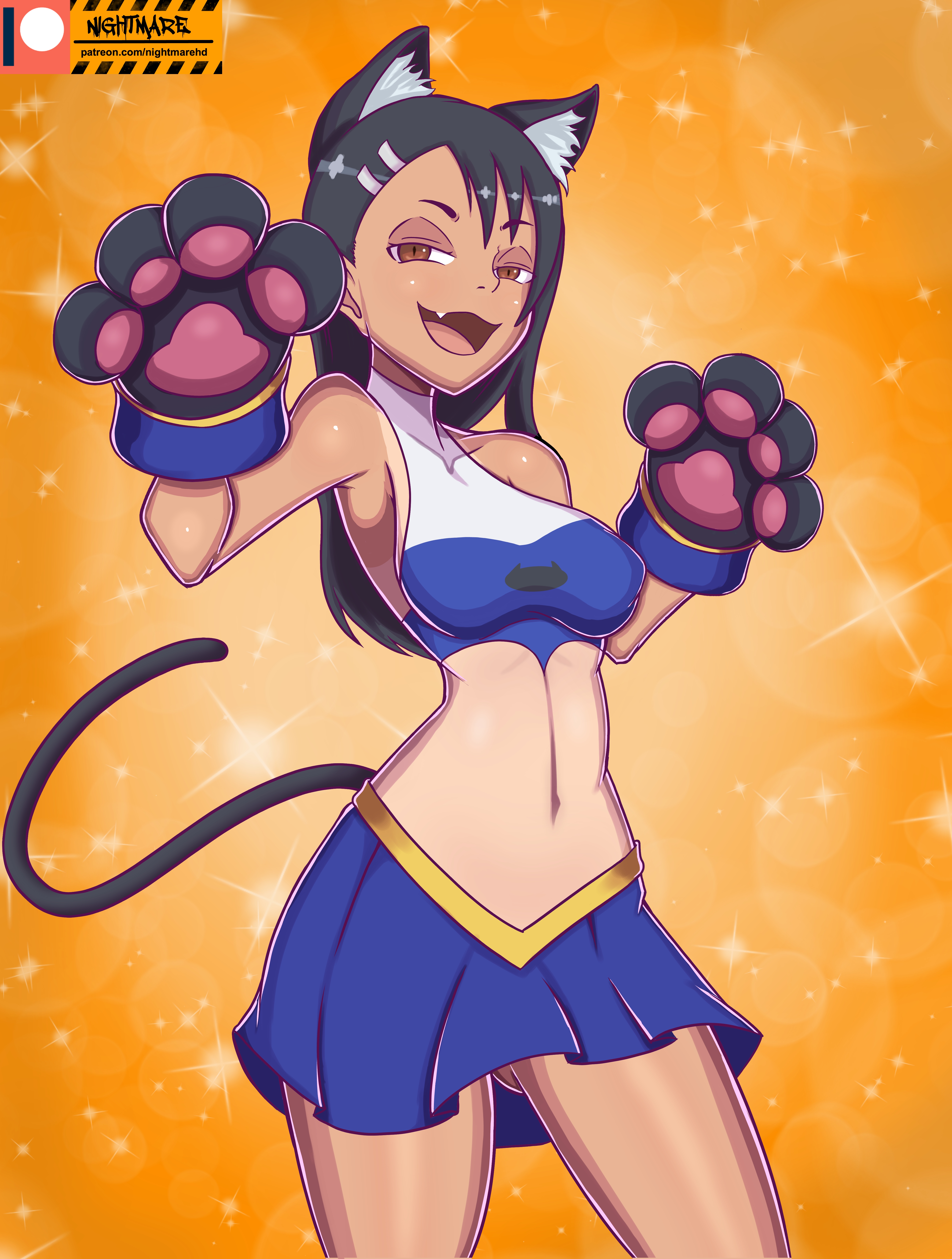 1girls, big breasts, black hair, breasts, brown eyes, cat ears, cat girl, catgirl, cleavage, clothed, clothing, costume, female, female focus, female only, hayase nagatoro, hi res, lingerie, long hair, looking at viewer, navel, nightmare hdraw, open mouth, please don't bully me, nagatoro, pose, revealing clothes, simple background, smile, solo, tanline, tanned, watermark