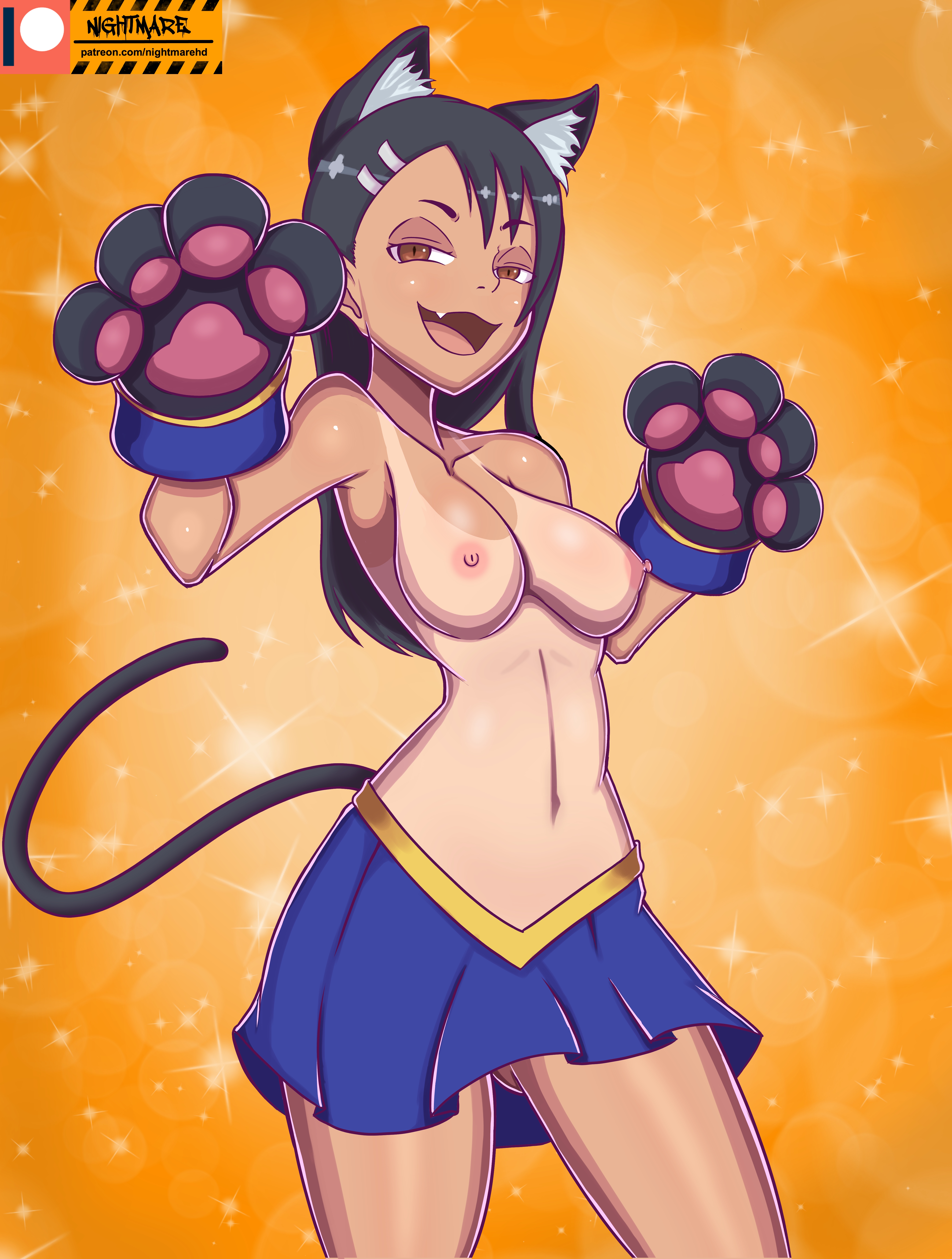 1girls, big breasts, black hair, breasts, brown eyes, cat ears, cat girl, catgirl, cleavage, clothed, clothing, costume, female, female focus, female only, hayase nagatoro, hi res, lingerie, long hair, looking at viewer, navel, nightmare hdraw, nipples, open mouth, please don't bully me, nagatoro, pose, revealing clothes, simple background, smile, solo, tanline, tanned, watermark