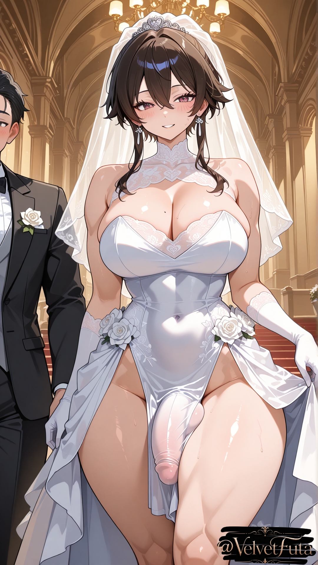 1futa, 1futanari, ai generated, athletic, athletic futa, big balls, big breasts, big penis, bigger female, bigger futa, bride, bride and groom, bulge, bulge through clothing, bulging breasts, cleavage, flaccid, flaccid penis, front view, futa is bigger, futa only, futa with male, futadom, futanari, huge breasts, huge cock, large breasts, large penis, massive breasts, massive penis, muscular, muscular female, muscular futa, penis size difference, size difference, thick thighs, tight clothing, veiny penis, wide hips