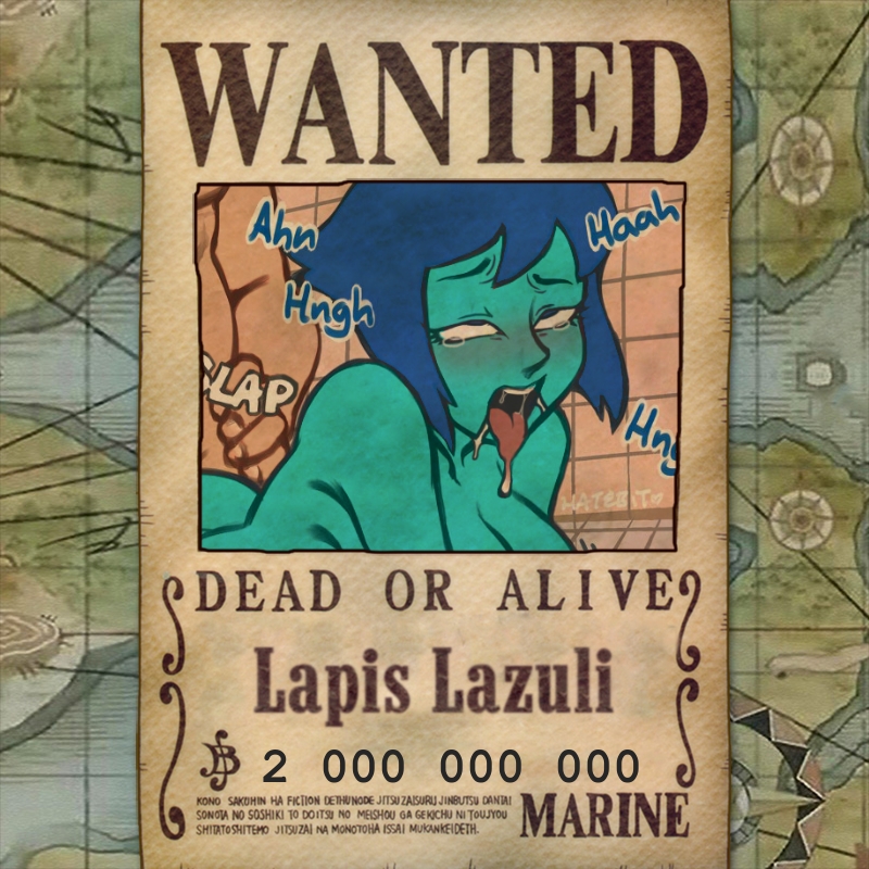 ahe_gao blue_eyes blue_hair blue_skin female gem_(species) hatebit lapis_lazuli_(steven_universe) male one_piece steven_universe steven_universe_future tongue_out wanted_poster