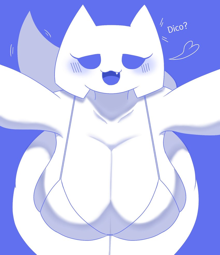 1girls anthro anthrofied bedroom_eyes big_breasts blue_background blush boobs bra breasts clothing clyde_(discord) cute_fang cute_fangs discord discord_(app) female female_only haiyan heart logo looking_at_viewer owo pov simple_background slightly_chubby smile solo tagme tail text thick_thighs uwu white_body white_fur white_hair white_skin