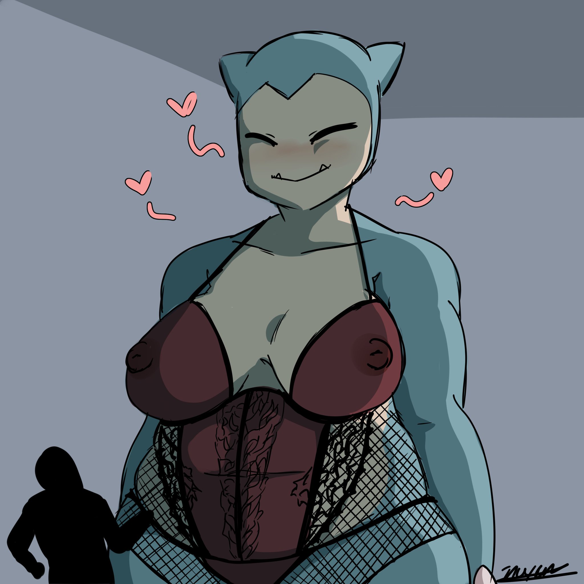2021, anthro, big breasts, blush, breasts, clothing, duo, female, female snorlax, hi res, human, human on anthro, interspecies, inuyuru, lace, larger female, lingerie, male, mammal, meme, nintendo, pokémon (species), pokemon, pokemon (species), simple background, size difference, slightly chubby, snorlax, translucent, translucent clothing, video games