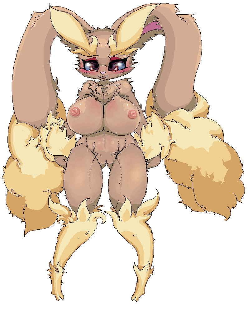 blush brown_fur bunny chimsuke female furry large_breasts long_ears lopunny open_mouth pokemon pokemon_(species) pokemon_dppt rabbit solo white_background