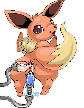 anal_insertion brown_eyes chimsuke eevee feral furry looking_at_viewer looking_back pokemon pokemon_rgby sex_machine solo tail white_background