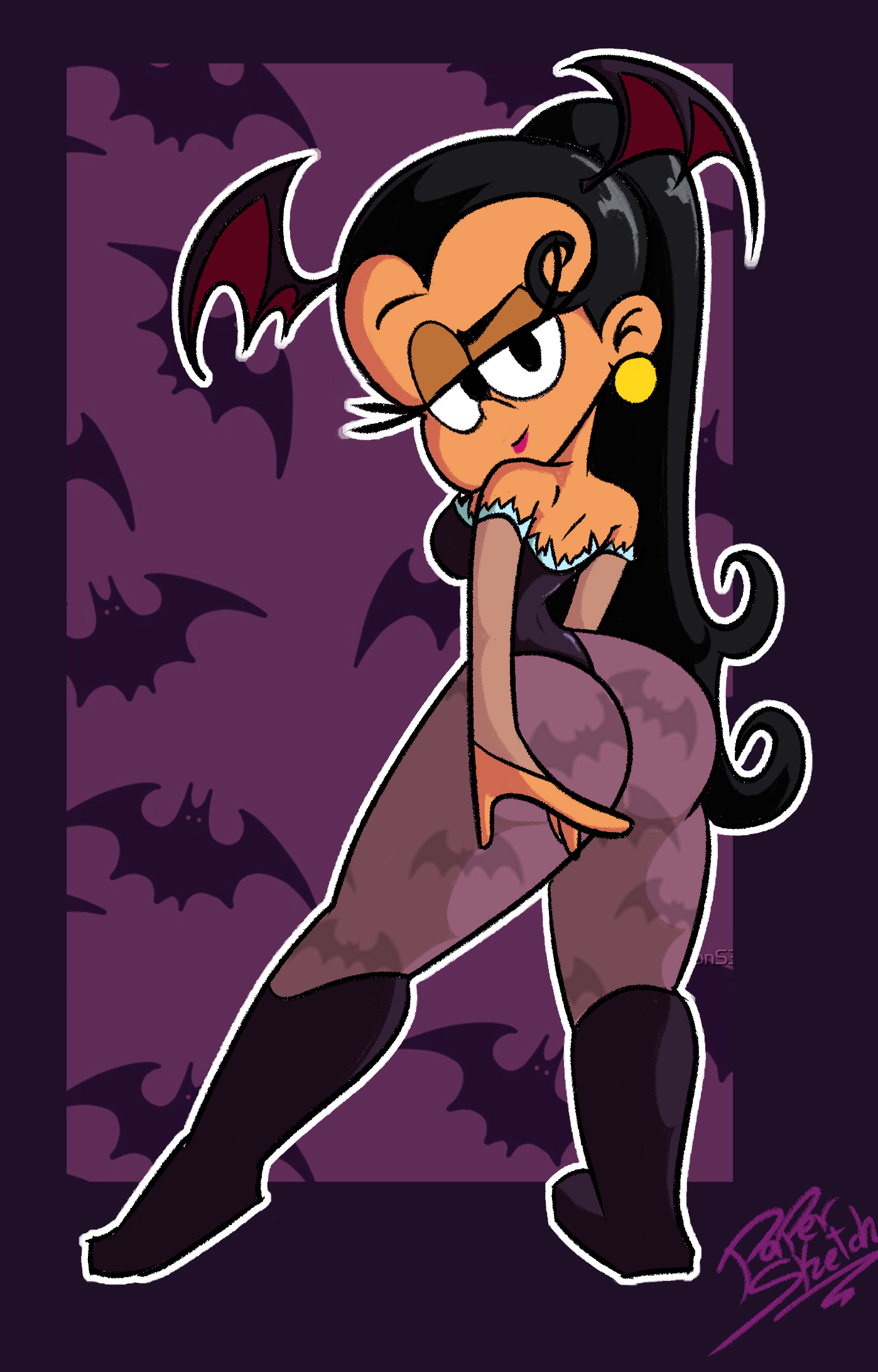 ass, black hair, breasts, brown skin, carlota casagrande, clothing, cosplay, darkstalkers, demon, female, looking at viewer, luna hombre, morrigan aensland, morrigan aensland (cosplay), small breasts, succubus, tagme, the casagrandes, the loud house, tights