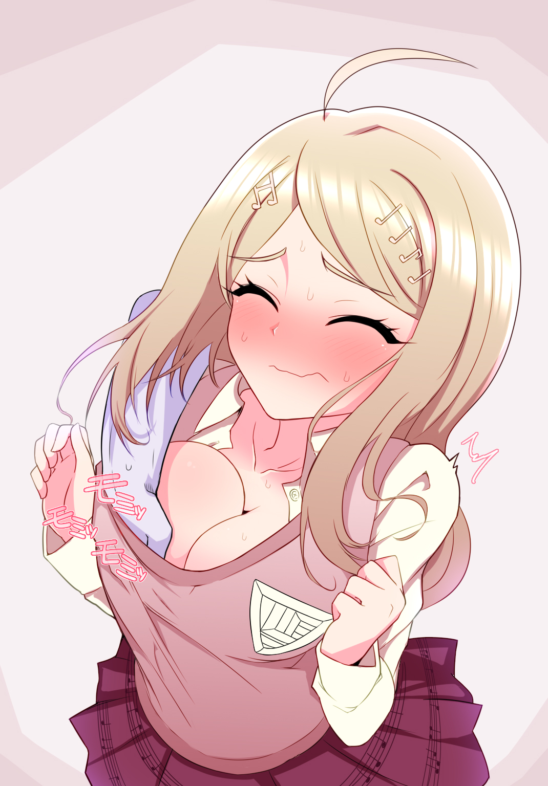 akamatsu kaede, big breasts, blush, breasts, danganronpa, female, hand under shirt, straight hair, vest