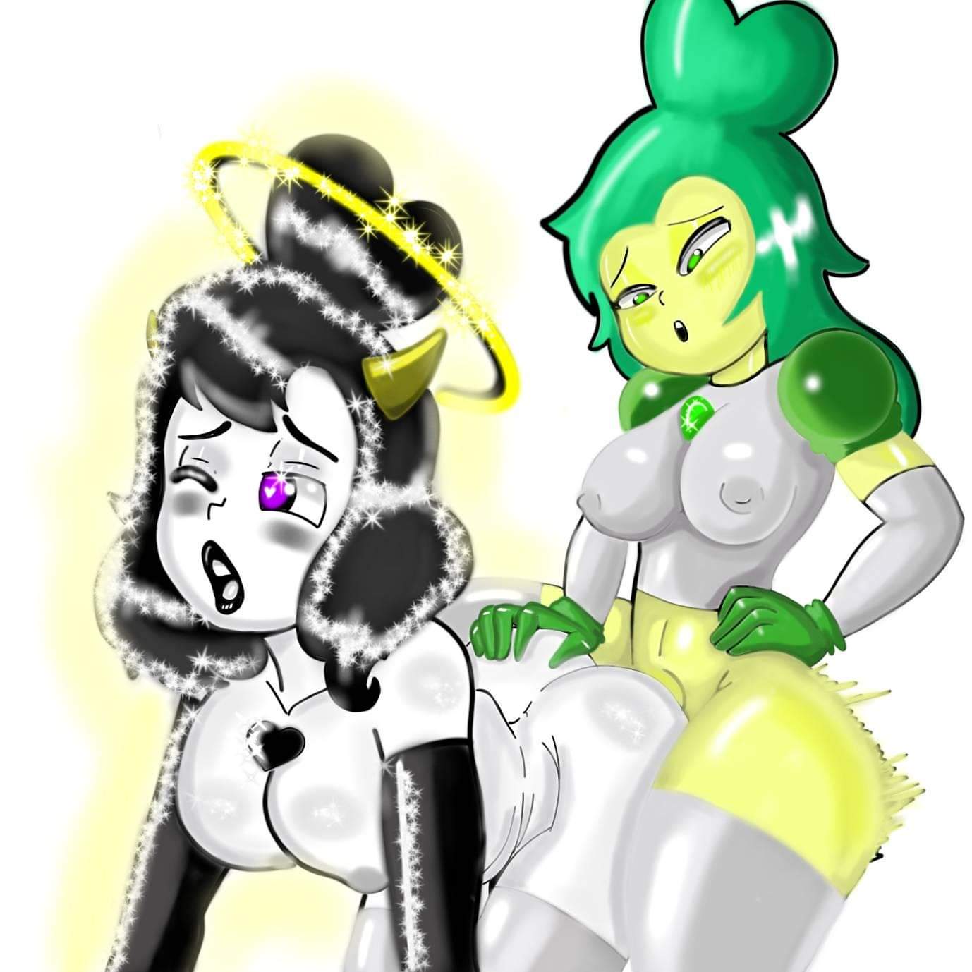 1futa 1girl1futa 1girls alice_angel all_fours areolae aura bendy_and_the_ink_machine bent_over big_breasts black_hair breasts cheating cheating_girlfriend cucked_by_futa cuckold doggy_style duo fan_character female fully_clothed futanari gemsona green_gloves green_hair green_skin humanoid inkrodogem latex netorare nipples ntr rubber sex sparkle spinel_green standing steven_universe thick_thighs thighhighs white_skin wide_hips