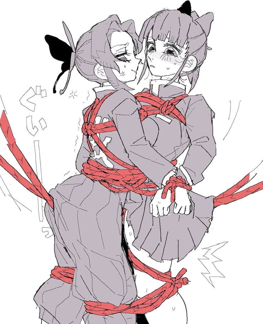 bondage, forced partners, incest, kimetsu no yaiba, kochou shinobu, poneko, rope walking, sisters, tsuyuri kanao