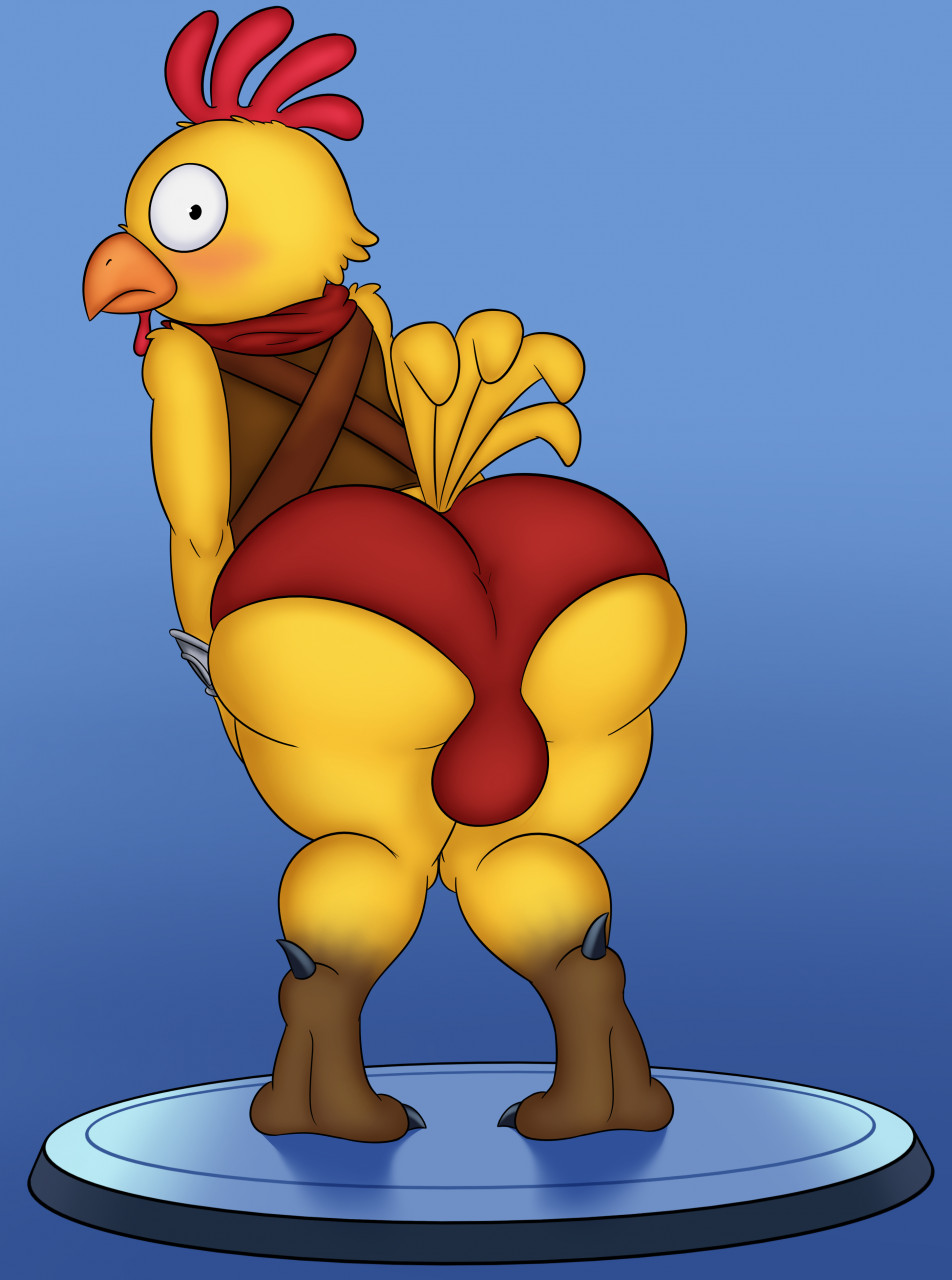 anthro ass avian big_ass big_butt blue_background blush bulge butt chicken clothing fortnite fortnite:_battle_royale kiffy_(artist) kiffyy looking_back male male_only presenting presenting_hindquarters solo tender_defender thick_thighs underwear video_games