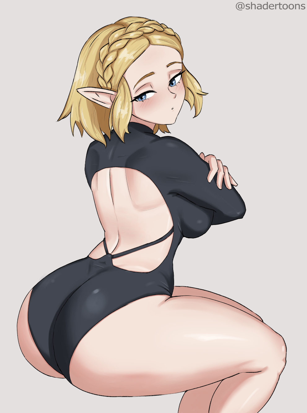 1girls ass big_ass big_butt blonde_hair blue_eyes blush breasts breath_of_the_wild female nintendo pointy_ears princess_zelda shadertoons short_hair swimsuit tears_of_the_kingdom the_legend_of_zelda thick_ass thick_thighs zelda_(tears_of_the_kingdom)