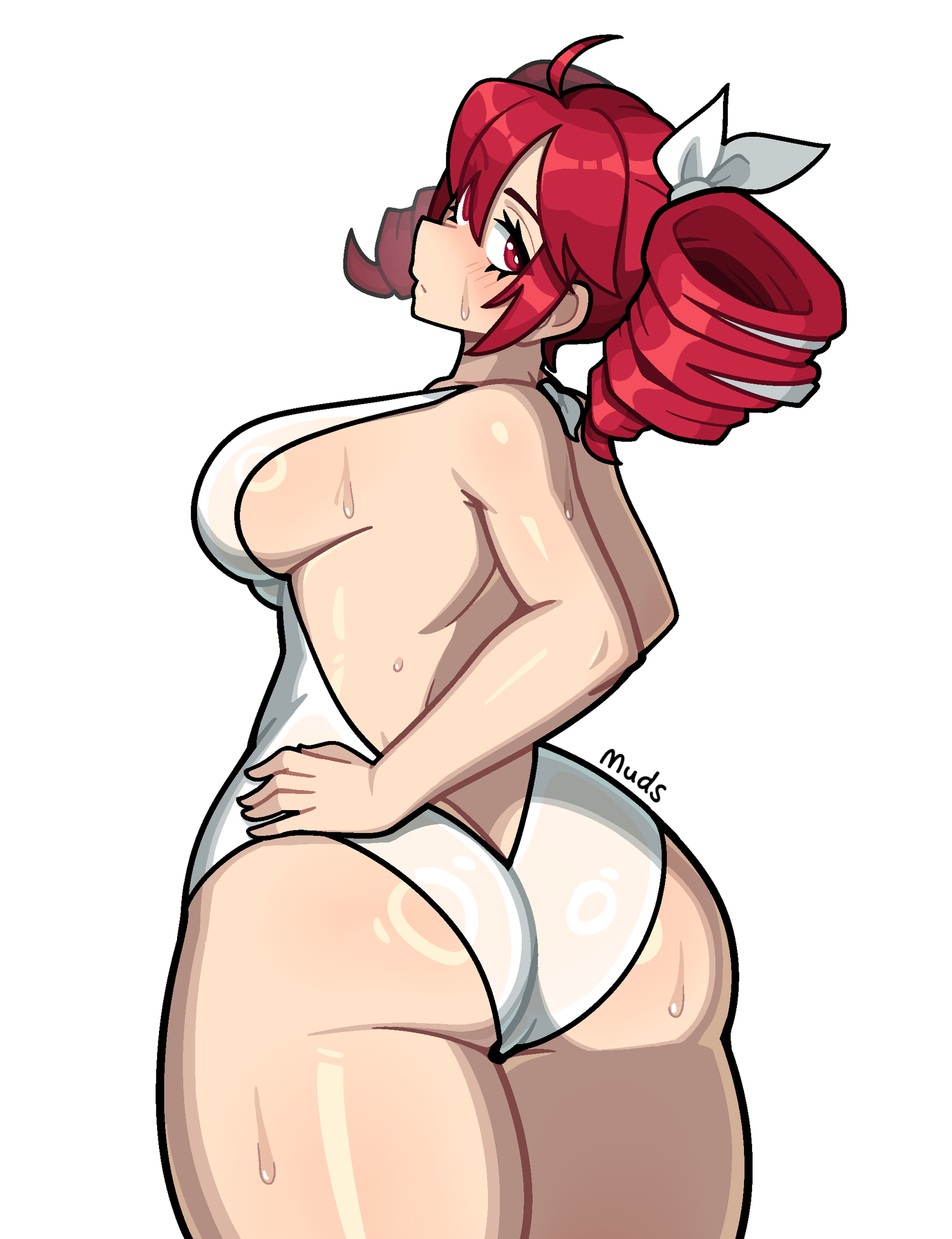 1girls, 2d, 2d (artwork), ahoge, alternate version available, anus, areolae, ass, back, back view, big ass, big breasts, big thighs, blush, blushing, blushing female, blushing profusely, breasts, clothed version available, curvaceous, curvy, curvy female, curvy figure, drill hair, eyelashes, fat ass, female, female only, gluteal fold, hair ornament, hairbow, hand on hip, hands on hips, hourglass figure, huge ass, huge breasts, huge thighs, kasane teto, kasane teto (sv), large ass, large breasts, large thighs, looking at viewer, looking back, muds, nipples, nude, nude female, nude version available, one piece swimsuit, pussy, pussy lips, rear view, red eyes, red hair, shiny ass, shiny breasts, shiny skin, short hair, sideboob, slim waist, solo, solo female, sweat, sweatdrop, sweating, swimsuit, synthesizer v, thick thighs, thighs, thighs bigger than head, twin drills, twintails, two-tone hair, utau, vagina, voluptuous, voluptuous female, white hair, wide hips