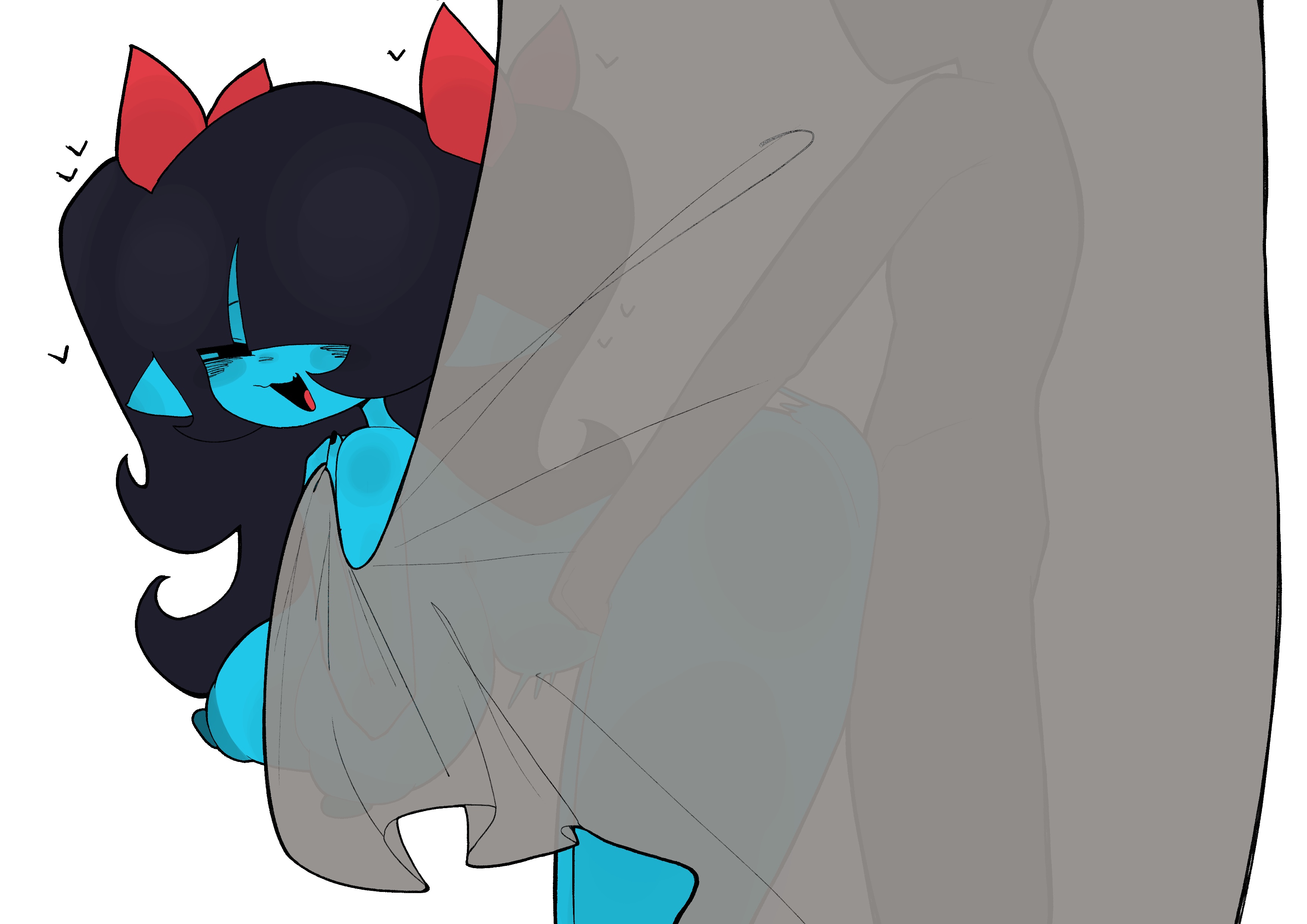 2d, 2d (artwork), aged up, aqua (deltarune), big breasts, blue skin, curvy figure, deltarune, deltarune chapter 5, hair over one eye, hss dada, looking at viewer