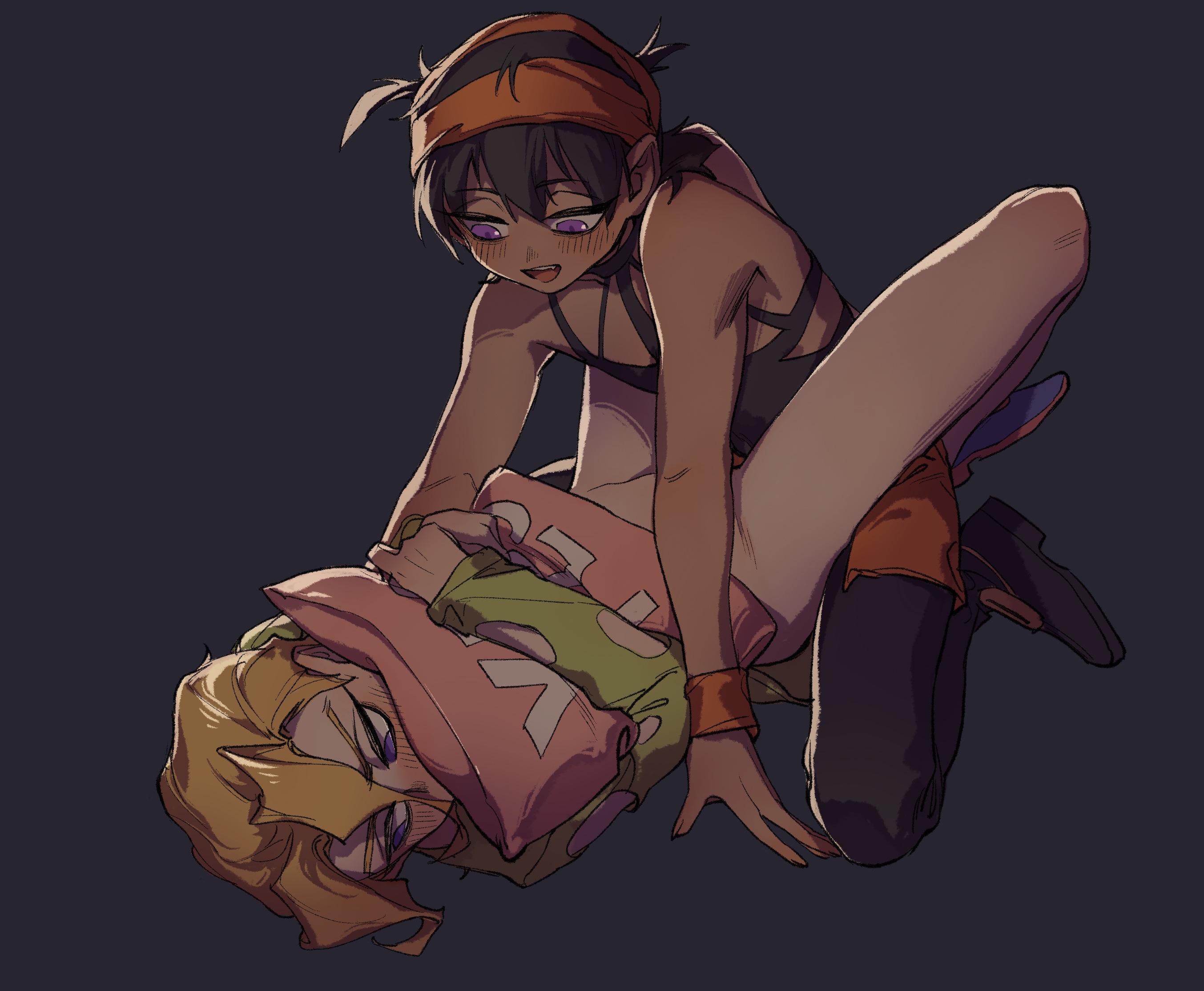 2boys, blush, gay, hairband, implied sex, jojo's bizarre adventure, male, male only, male/male, narancia ghirga, pannacotta fugo, vento aureo, yaoi