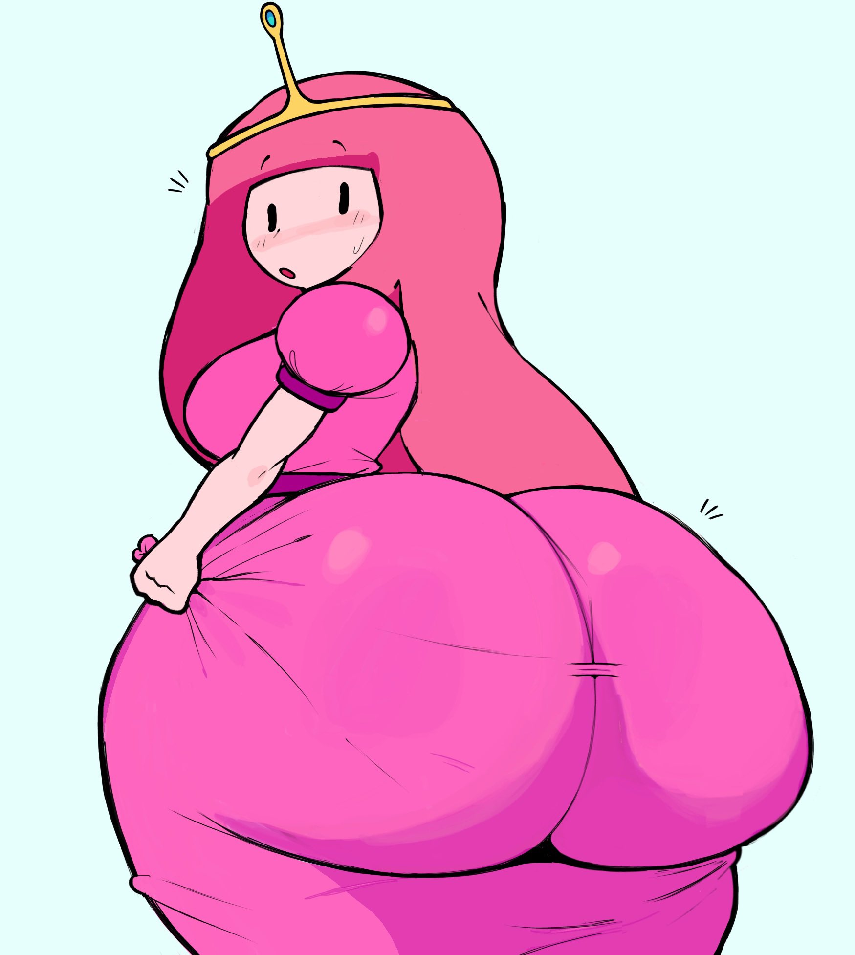 adventure time, ass bigger than head, ass focus, ass in dress, big ass, big breasts, cartoon network, crown, diivox, dress, dumptruck ass, fat ass, gigantic ass, huge ass, large breasts, long hair, massive ass, pink hair, princess, princess bubblegum, round ass, suprised, sweatdrop, thick thighs, thighs