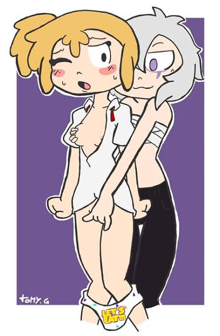 2girls ann_chica_(fnafhs) bisexual bisexual_(female) blonde_hair chica_(fnafhs) female_only fhs fhsz3r0 fingering fingering_partner fingering_pussy fnafhs fnafhs_z3ro grabbing_breasts multiple_girls puppet_(fnafhs) short_hair tagme tomboy white_hair yuri