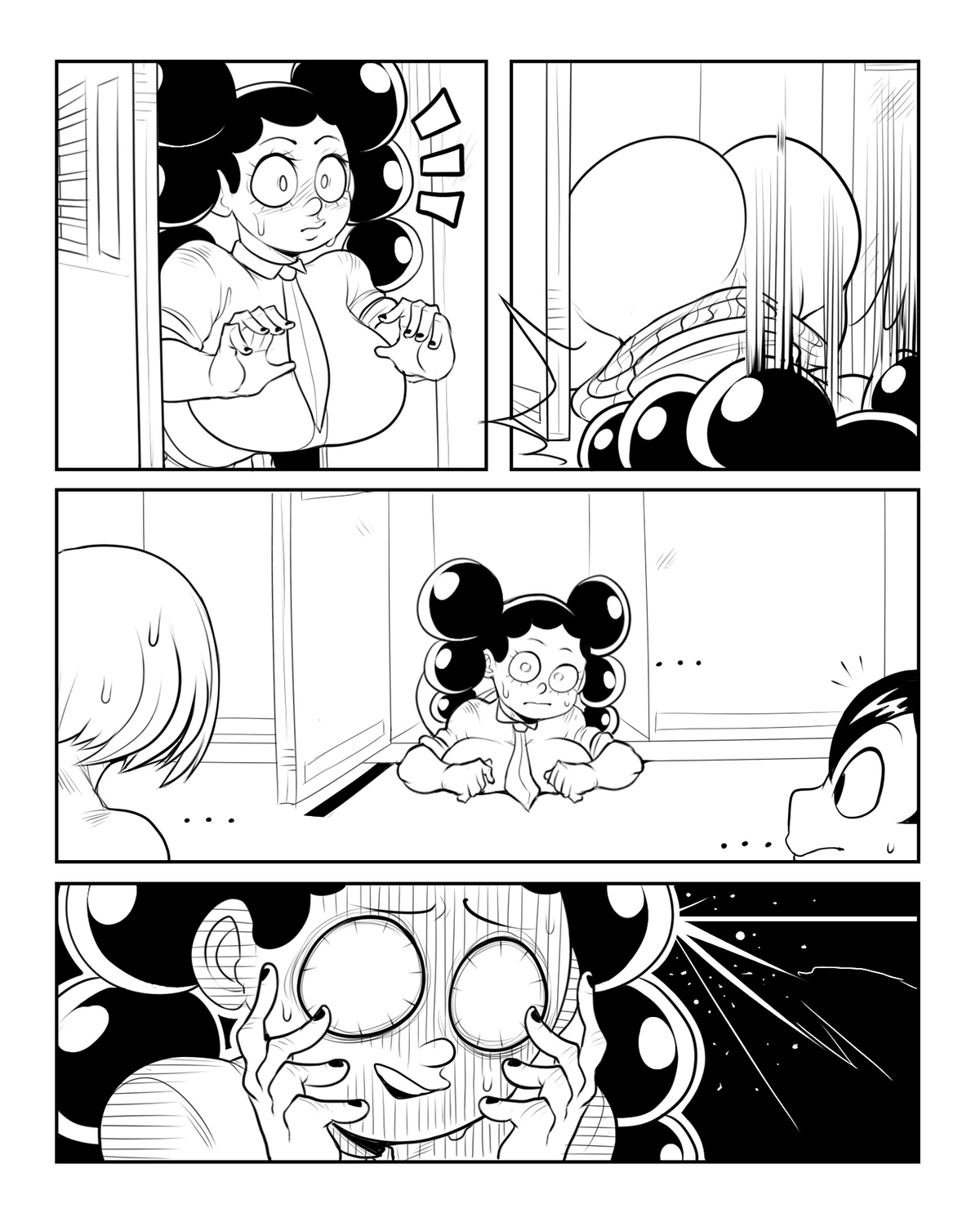 1girls, 2boys, ass, ass up, big breasts, black and white, breasts, busty, caught, comic, detnox, falling, female, female mineta, genderswap, genderswap (ftm), genderswap (mtf), head down ass up, large breasts, locker room, male, minoru minene, minoru mineta, monochrome, my hero academia, ochako uraraka, rule 63, school, shortstack, teenager, tsuyu asui