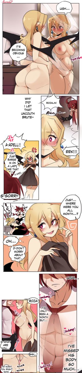 1boy 1boy1girl 1girls abs adell aroused ass bat_wings bloated blonde_hair breasts bubble_butt comic comic_page dialogue disgaea disgaea_2 early_pregnancy earrings embarrassed erect_nipples erection erection_under_clothes etna fangs fat_ass horny long_hair mirror morning_sickness nausea navel nippon_ichi_software nude nude_female pointy_ears pregnant pudgy_belly puffphox pussy red_eyes red_hair rozalin scar slightly_chubby squish thick_thighs tie vampire wings