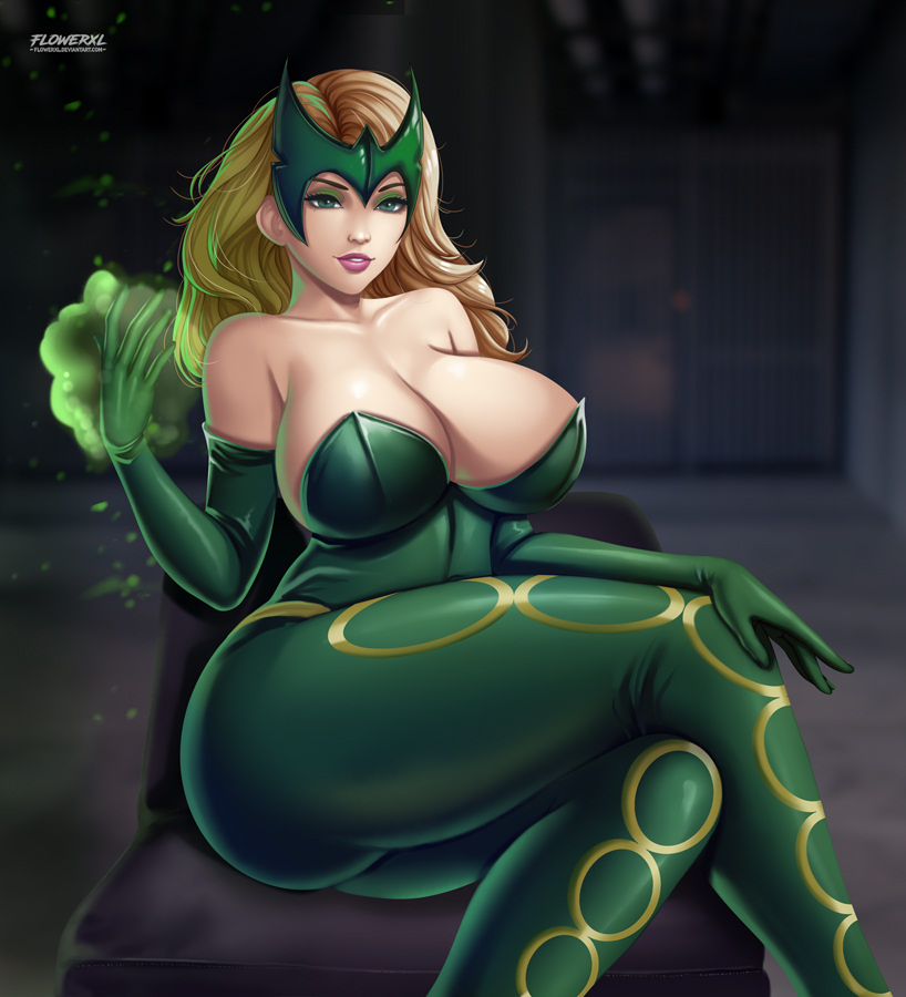 1girls, ass, big breasts, breasts, cleavage, enchantress (amora), female, female only, flowerxl, large breasts, marvel, marvel comics, solo, thick thighs, thor (series), voluptuous, wide hips