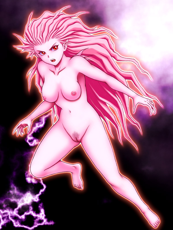 breasts cameltoe cleft_of_venus esper esper_terra female final_fantasy final_fantasy_vi kitamura_(bamboo) long_hair monster_girl nipples pink_hair pink_skin pointy_ears pubic_hair pussy red_eyes solo terra_branford uncensored