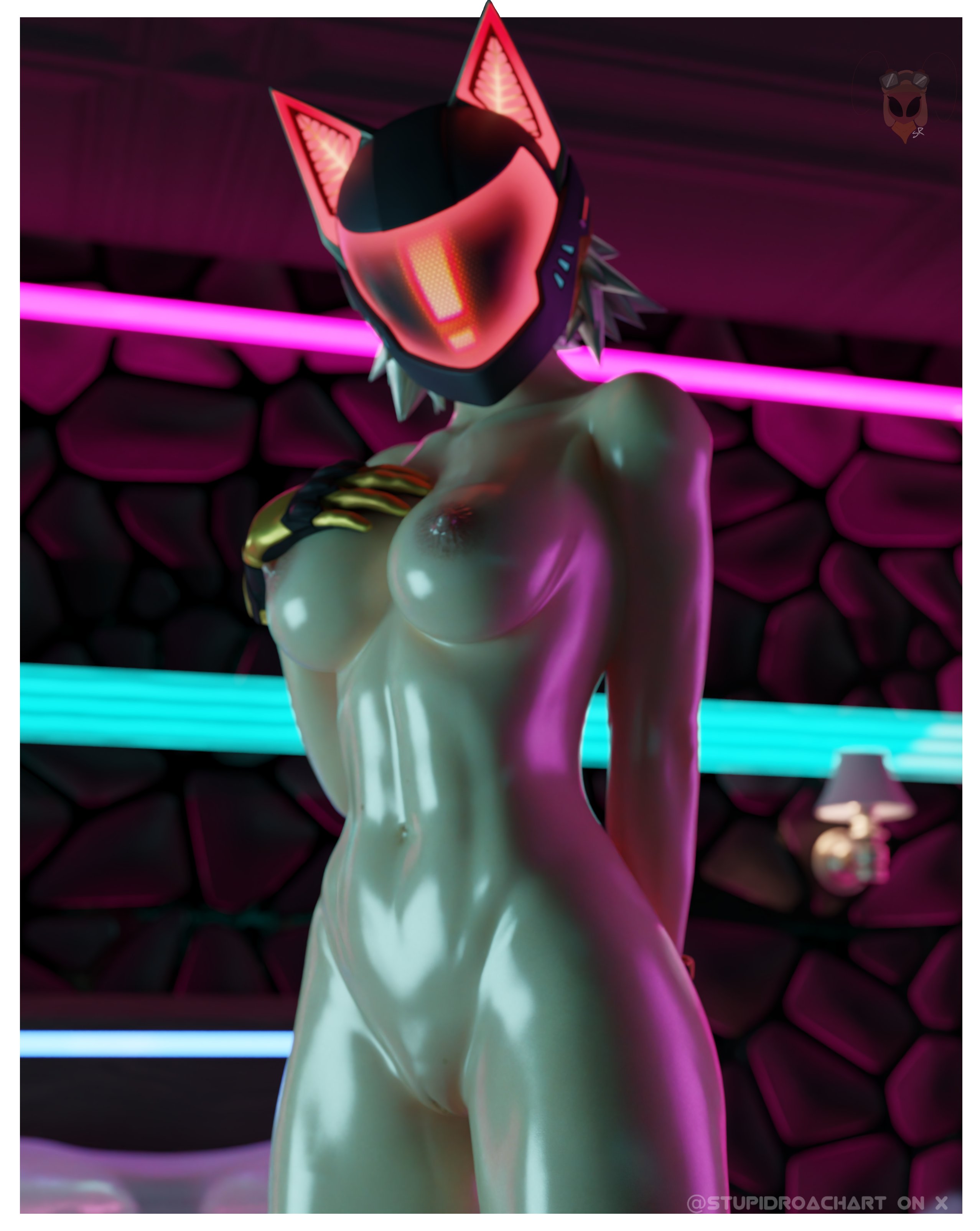 3d, female, fortnite, fortnite: battle royale, looking at viewer, naked, nyangelica (fortnite), solo female, stupidroach, tagme