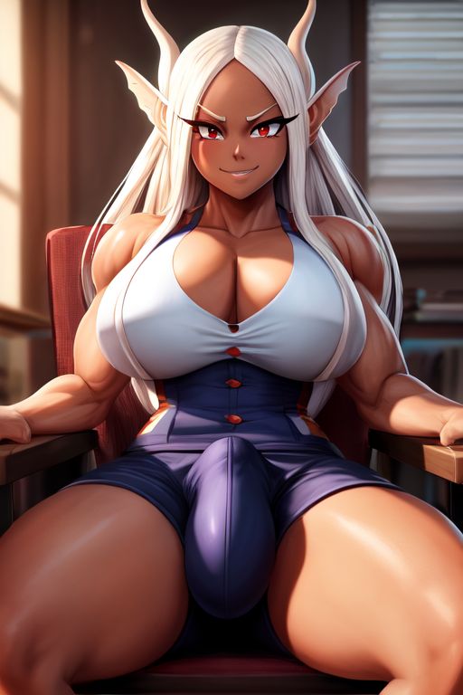 ai_generated ass big breasts charactermirukobig clothing dress eyes futadom futanari garden hair home homework intersex office penis red school student sunlight tutor uniform white