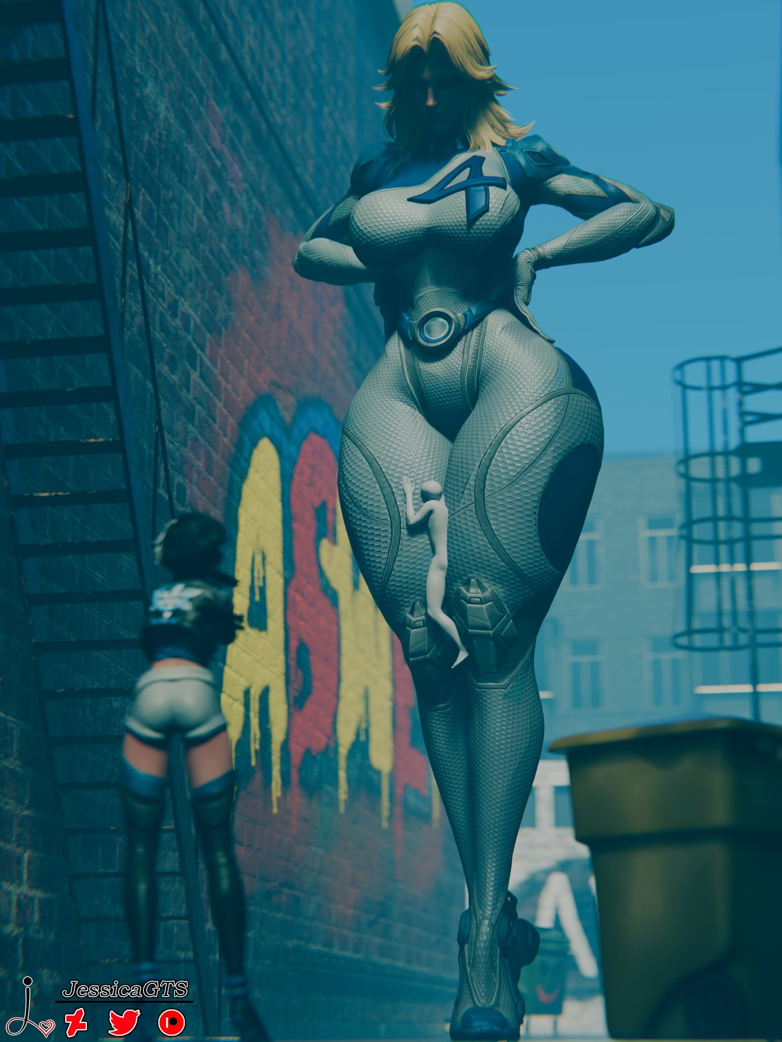 2girls, 3d, ass, big ass, big breasts, big thighs, breasts, bust, busty, chest, curvaceous, curvy, curvy figure, fantastic four, female, giantess, hips, hourglass figure, huge ass, huge breasts, invisible woman, invisible woman (marvel rivals), jessicagts, large ass, large breasts, legs, luna snow, luna snow (marvel rivals), macro, macro female, marvel, marvel comics, marvel rivals, mature, mature female, slim waist, sue richards, sue storm, thick, thick hips, thick legs, thick thighs, thighs, voluptuous, waist, wide hips, wide thighs