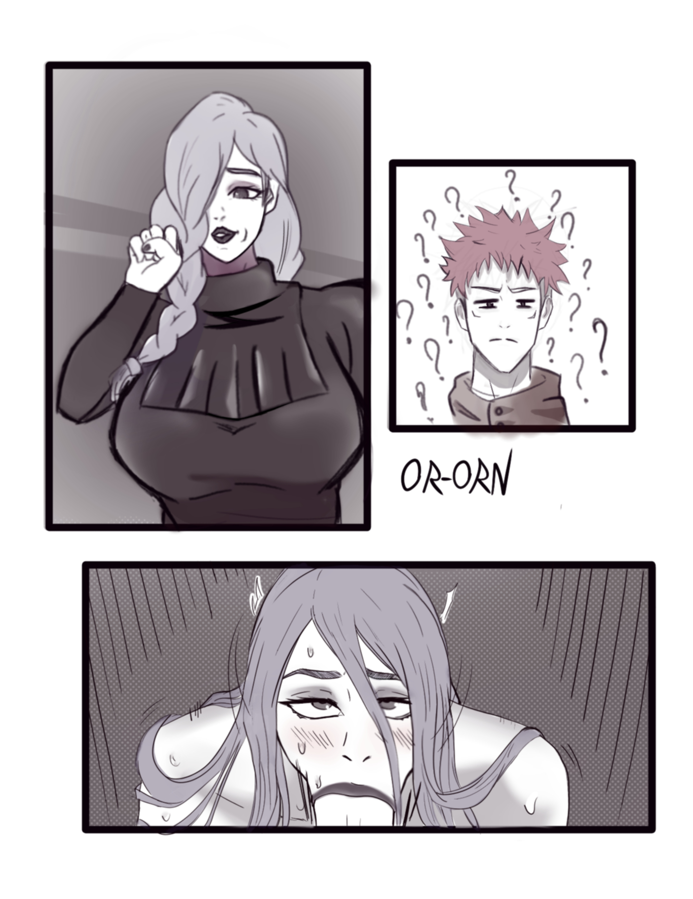 big breasts, big penis, blowjob, breasts, comic, female, itadori yuuji, jujutsu kaisen, long hair, male, manga, mei mei (jujutsu kaisen), milf, monochrome, or-orn, penis, sex, tagme
