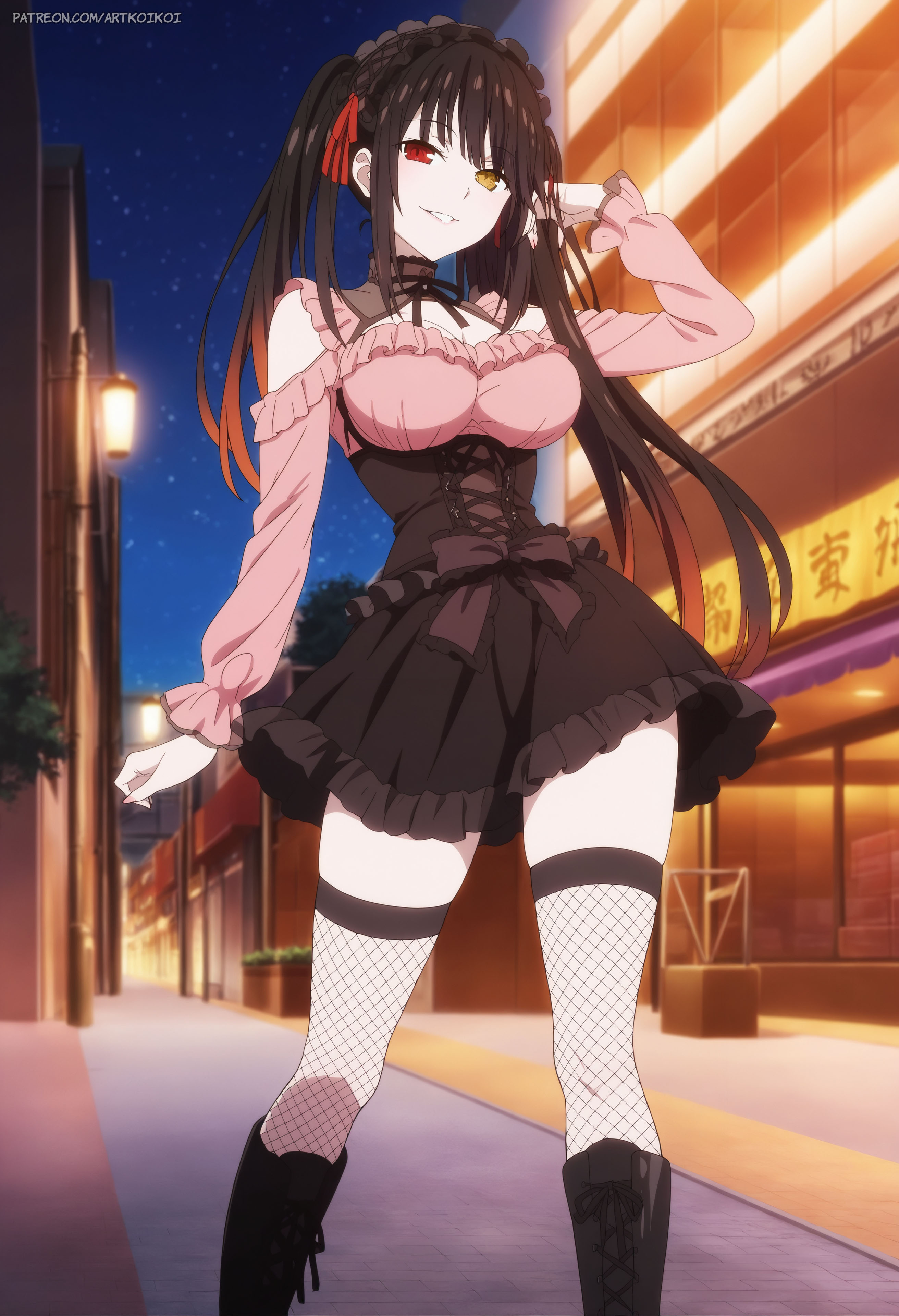 1girls, ai generated, artkoikoi, ass, ass focus, black hair, breasts, cum, date a live, female, koikoi, pussy, skirt, tokisaki kurumi, white skin
