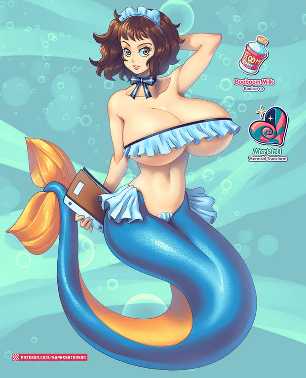 1girls, atlus, female, female only, merfolk, mermaid, mermaid girl, mermaid tail, mermaid transformation, persona, persona 5, sadayo kawakami, solo, supersatanson, transformation, underwater