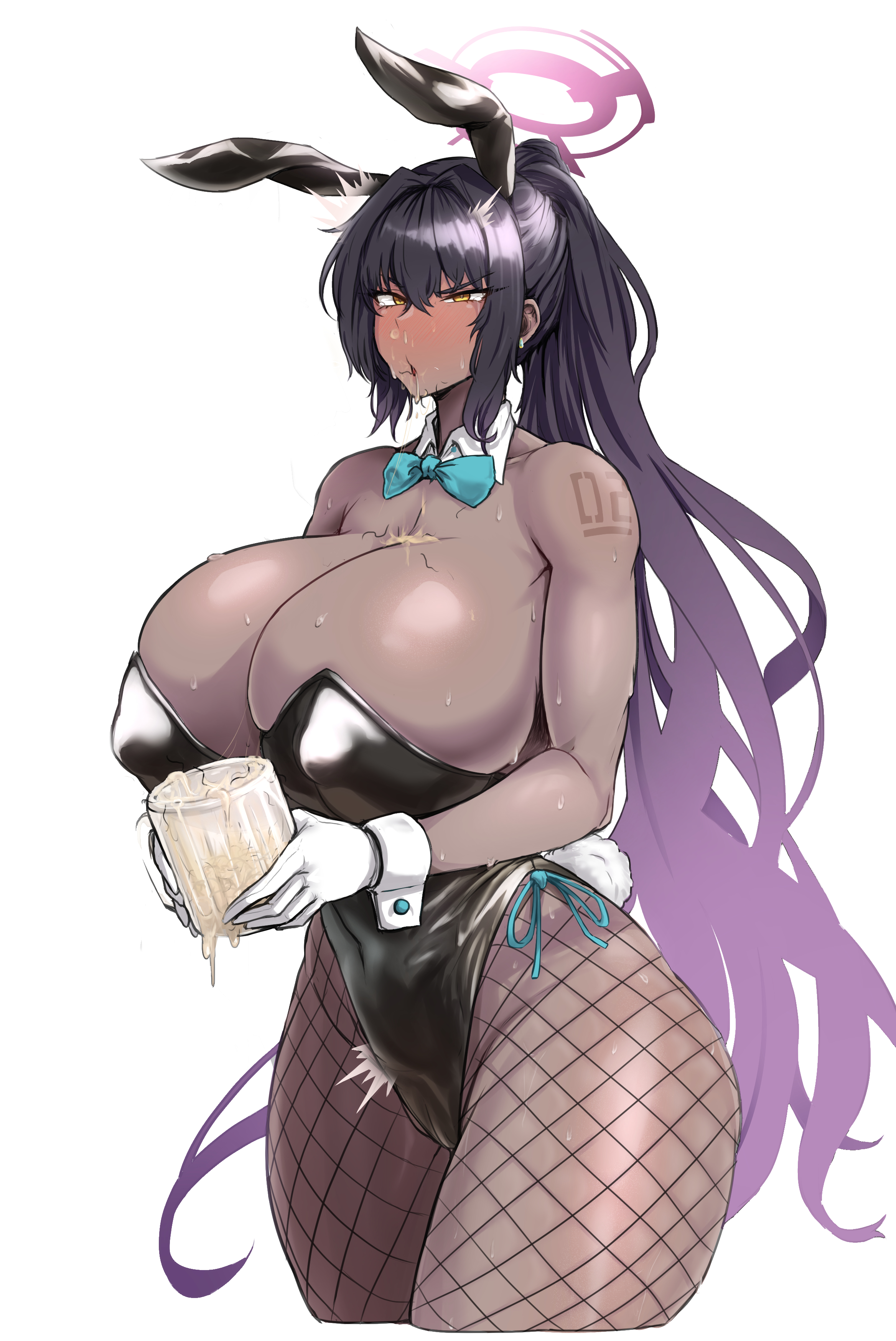 1girls, 2026, 2d (artwork), ahe gao, angry, black bunnysuit, black hair, blue archive, blush, bowtie, breasts, bunny ears, bunny girl, bunny tail, bunnysuit, cameltoe, challenge, cleavage, cum, cum in container, cum in cup, cum in mouth, cum on breasts, cum on face, dark skin, dark-skinned female, drinking cum, exabyte, female, fishnets, gloves, high resolution, huge breasts, humiliation, karin (blue archive), karin (bunny) (blue archive), male, millennium science school student, parallax05, ponytail, pubes in mouth, pubes on face, pussy, solo, stray pubic hair, swallowing cum, tan skin, textless, thick thighs, thighs, very long hair, yellow eyes