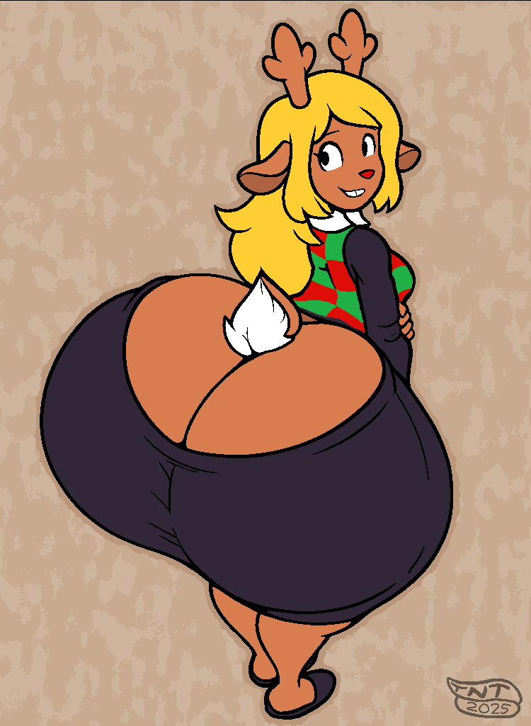 1girls anthro ass_cleavage blonde_hair bottom_heavy deer_girl deltarune fat_ass female female_only furry huge_ass hyper_ass long_hair massive_ass noelle_holiday skirt th1ckandtw1sted