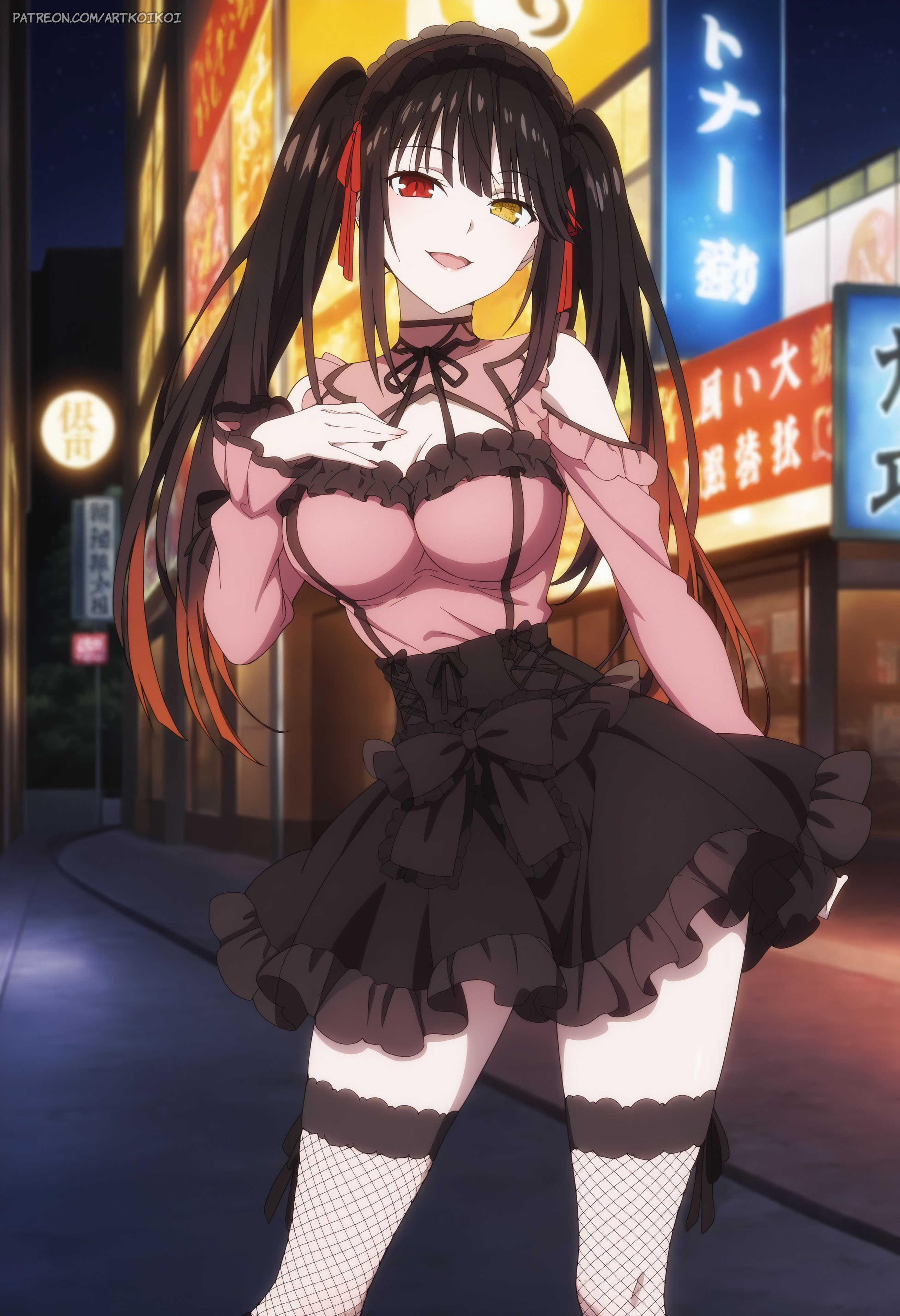 1girls, ai generated, artkoikoi, ass, ass focus, black hair, breasts, cum, date a live, female, koikoi, pussy, skirt, tokisaki kurumi, white skin