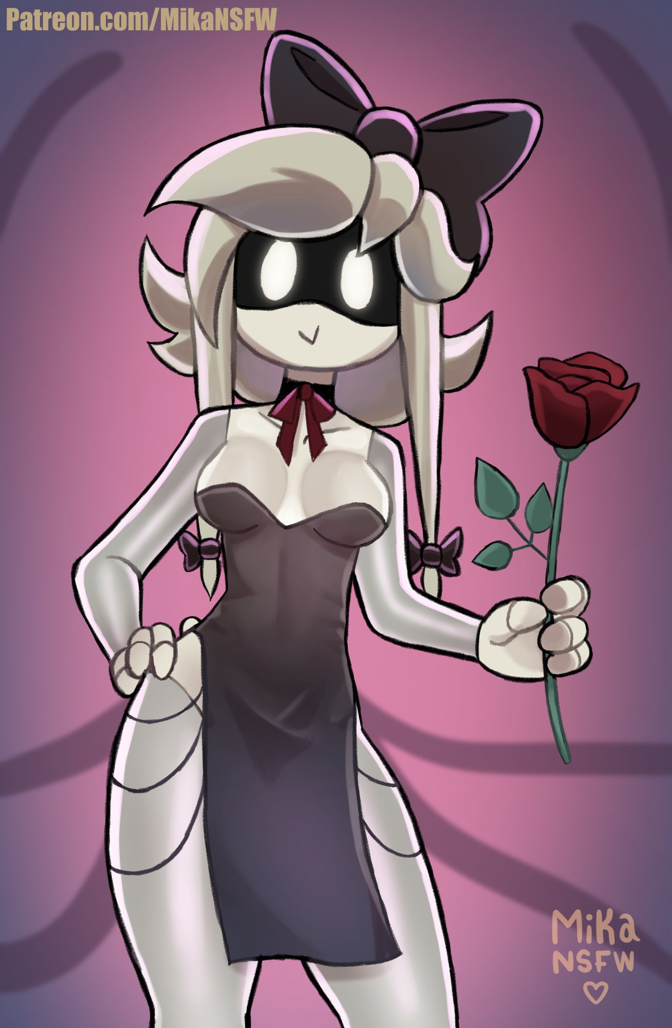 1girls 2d almost_naked almost_nude artist_name artist_signature bow breasts clothing covered_nipples curvy curvy_female curvy_figure cyn_(murder_drones) exposed_thighs female female_only glitch_productions hairbow hand_on_hip hips legs mikansfw murder_drones nice_legs robot robot_girl robot_humanoid rose silver_hair small_breasts smiling solo solo_female thighs thin_clothing