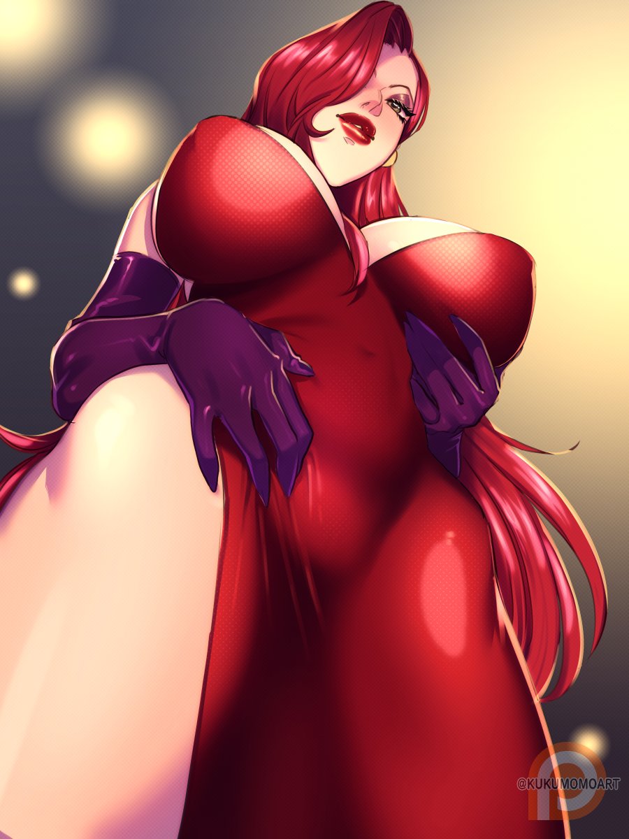 1girls, breasts, cleavage, disney, female, female only, huge breasts, jessica rabbit, kukumomo, lips, solo, who framed roger rabbit