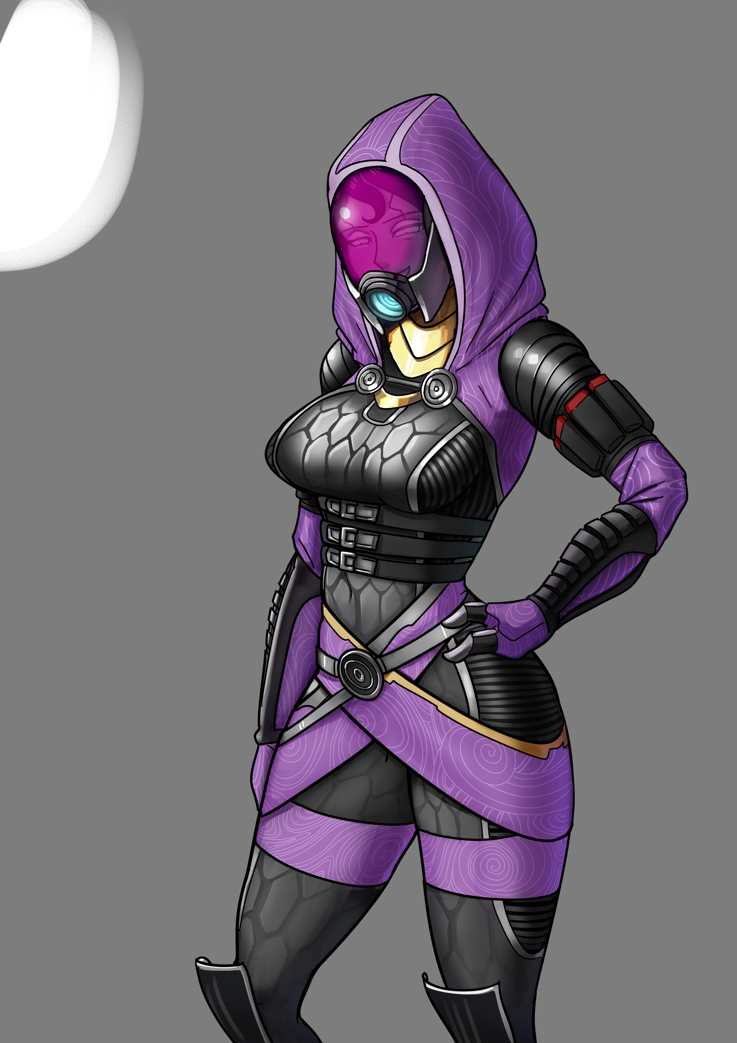 alien girl, alternate version available, bathsalts1, bodysuit, female, helmet, hood, looking at viewer, mask, mass effect, quarian, skintight bodysuit, tali'zorah nar rayya, thick thighs, wide hips
