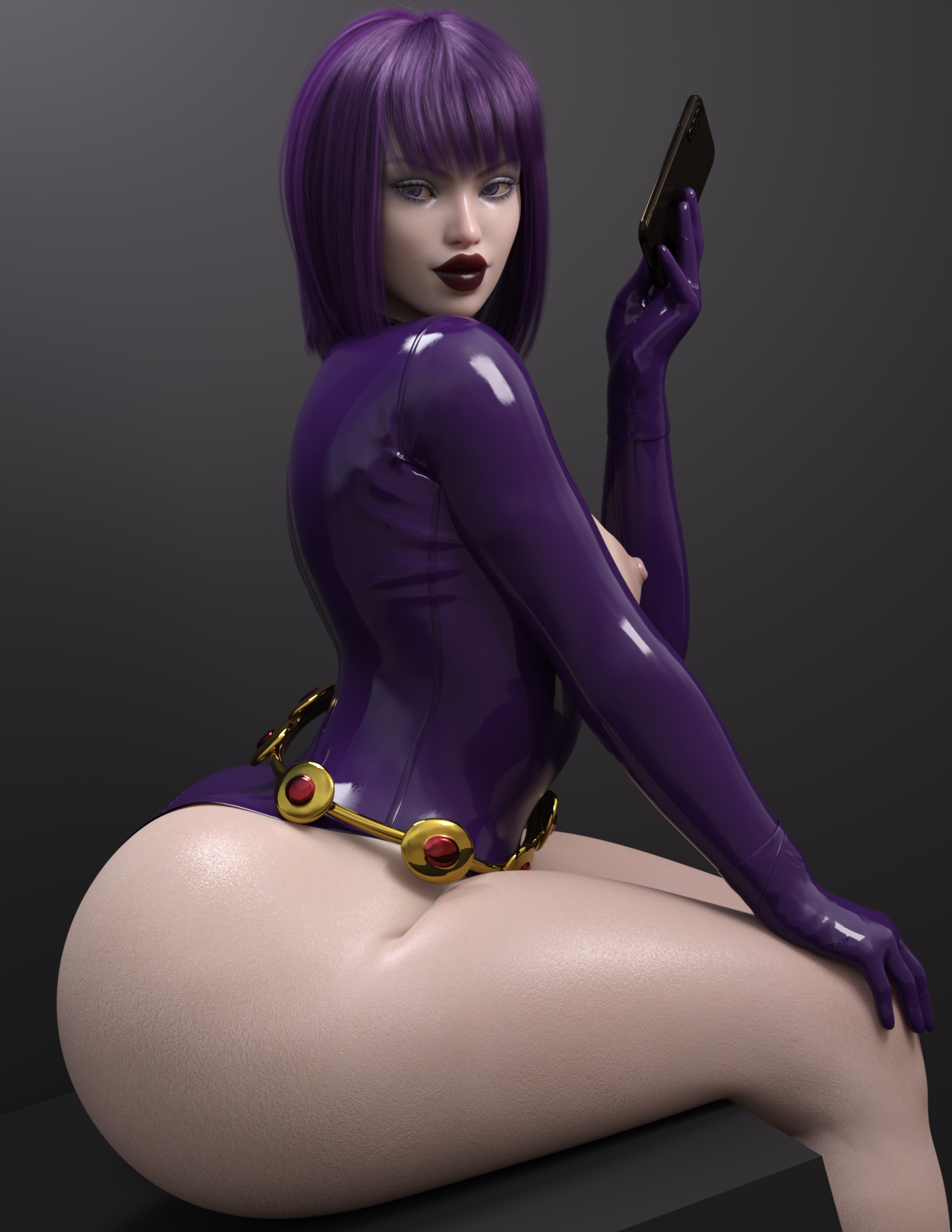 1girls, 3d, areolae, ass, big ass, big butt, bottom heavy, breasts, dc, dc comics, evolluisionist, fat ass, fat butt, female, female only, goth, huge ass, huge butt, large ass, large butt, looking at viewer, massive ass, massive butt, nipples, phone, rachel roth, raven (dc), round ass, round butt, solo, teen titans, thick, thick ass, thick thighs, wide hips