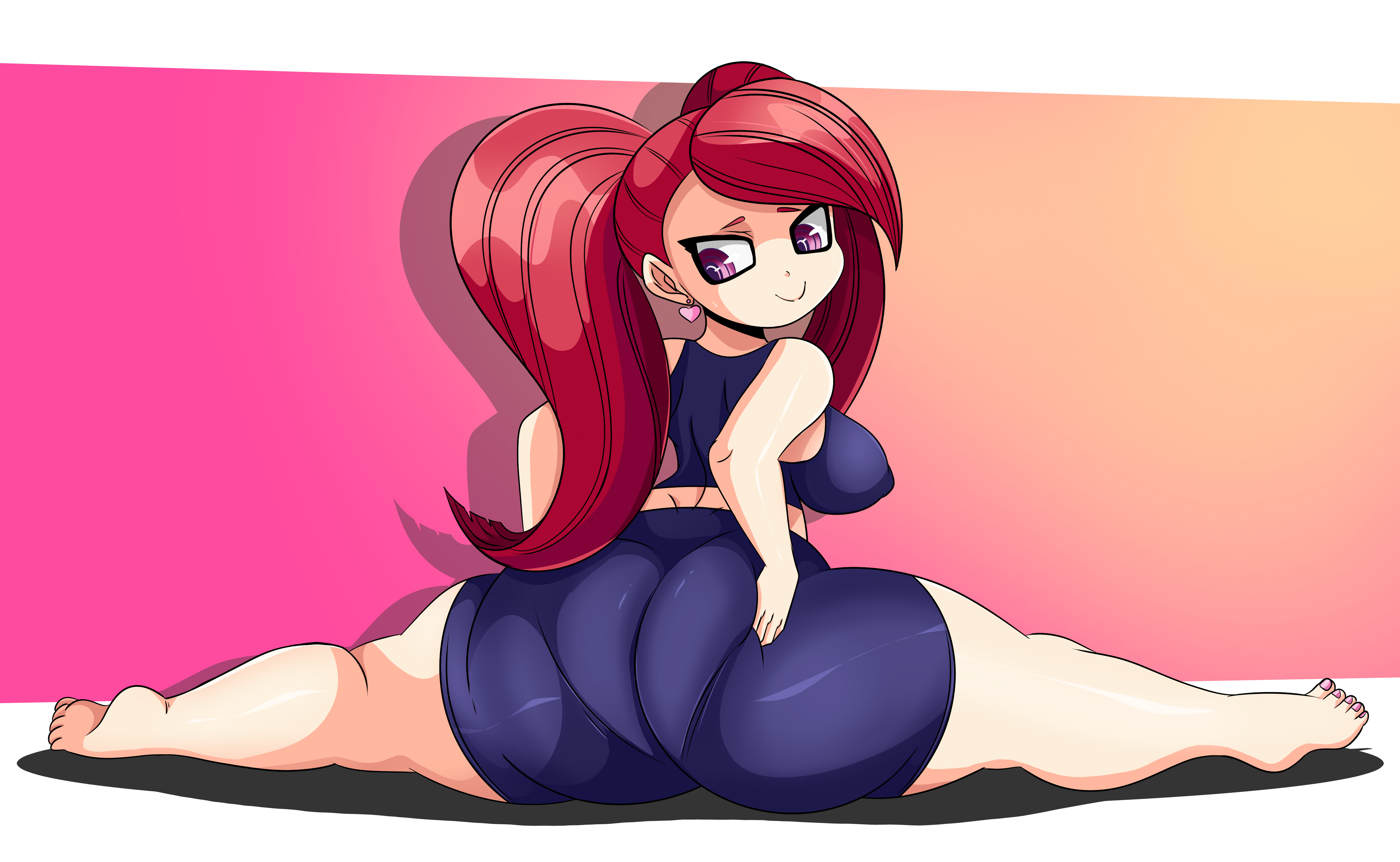 1girls, aiba manami, ass, barefoot, big ass, big butt, breasts, feet, female, female human, female only, la brava (my hero academia), looking back, my hero academia, one female, red eyes, red hair, solo, solo female, sonson-sensei, spandex shorts, sports bra, sportswear, thick ass, thick thighs, thighs, tight clothing, twintails