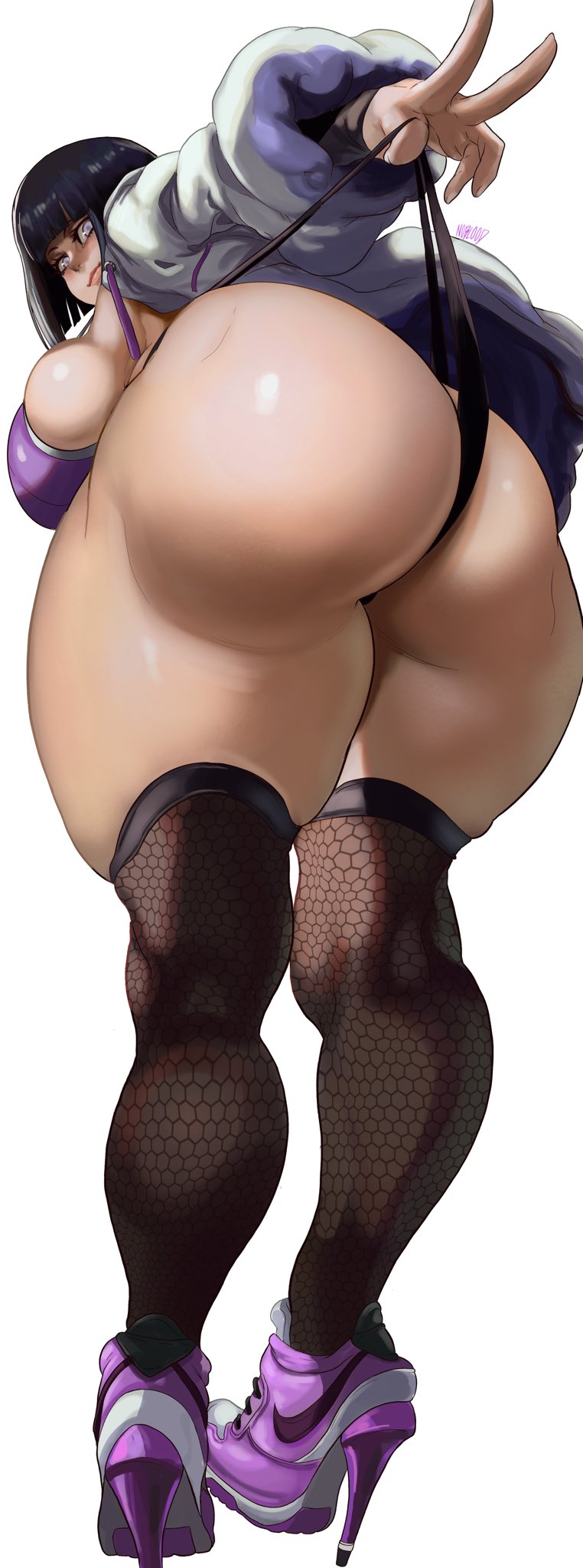 1girls big_ass big_butt bubble_ass bubble_butt butt_crack female female_only heels high_heel_boots high_heel_sneakers high_heeled_boots high_heels hyuuga_hinata looking_at_viewer naruto naruto_shippuden noblood presenting_hindquarters purple_hair thong voluptuous wide_hips wide_thighs