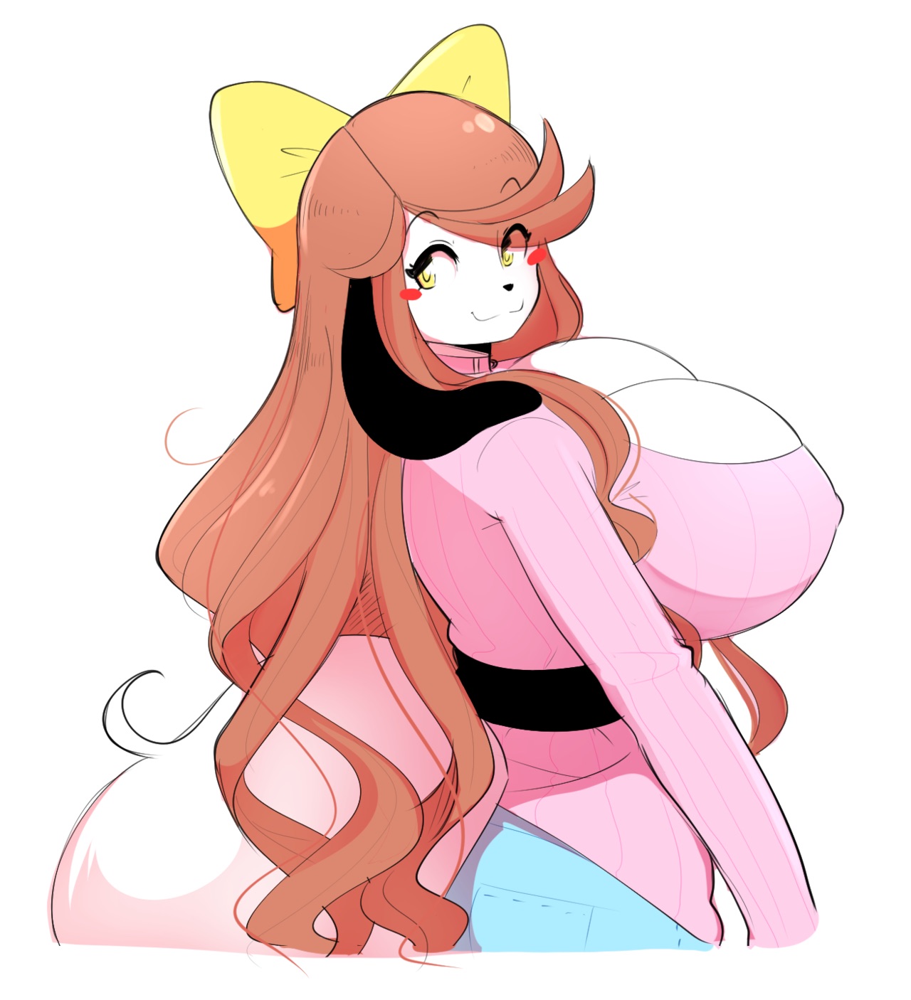 big breasts, big tail, breasts, female, furry, holly applebee, huge breasts, long hair, theycallhimcake, white skin