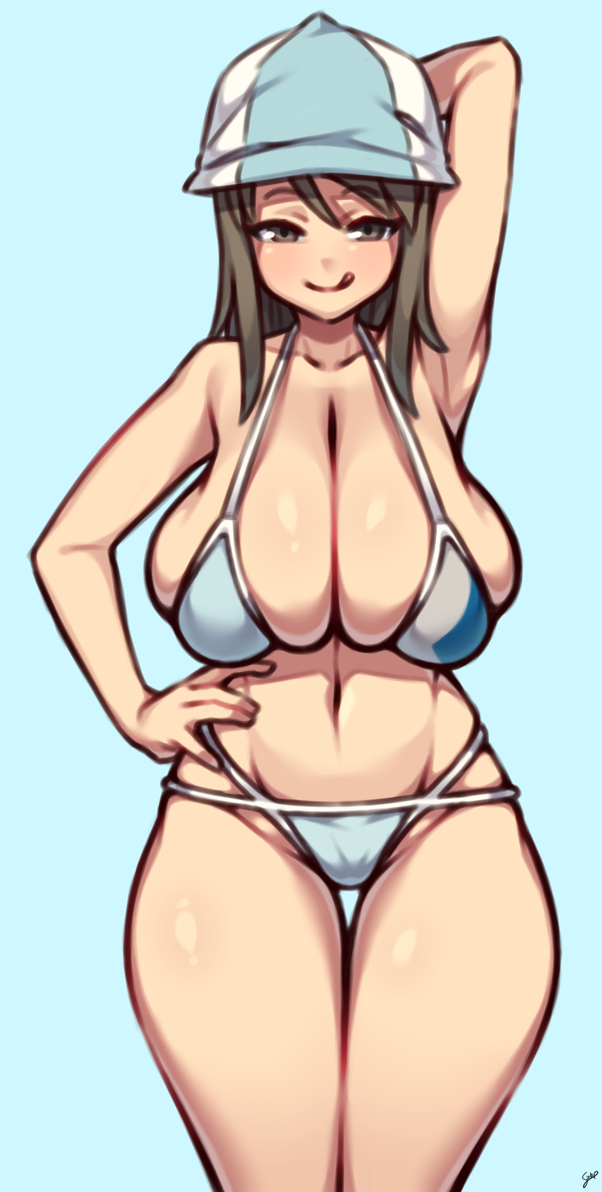 1girls, bikini, breasts, cleavage, coffeelove68, female, female only, girls und panzer, huge breasts, looking at viewer, mika (girls und panzer), solo, tongue, tongue out