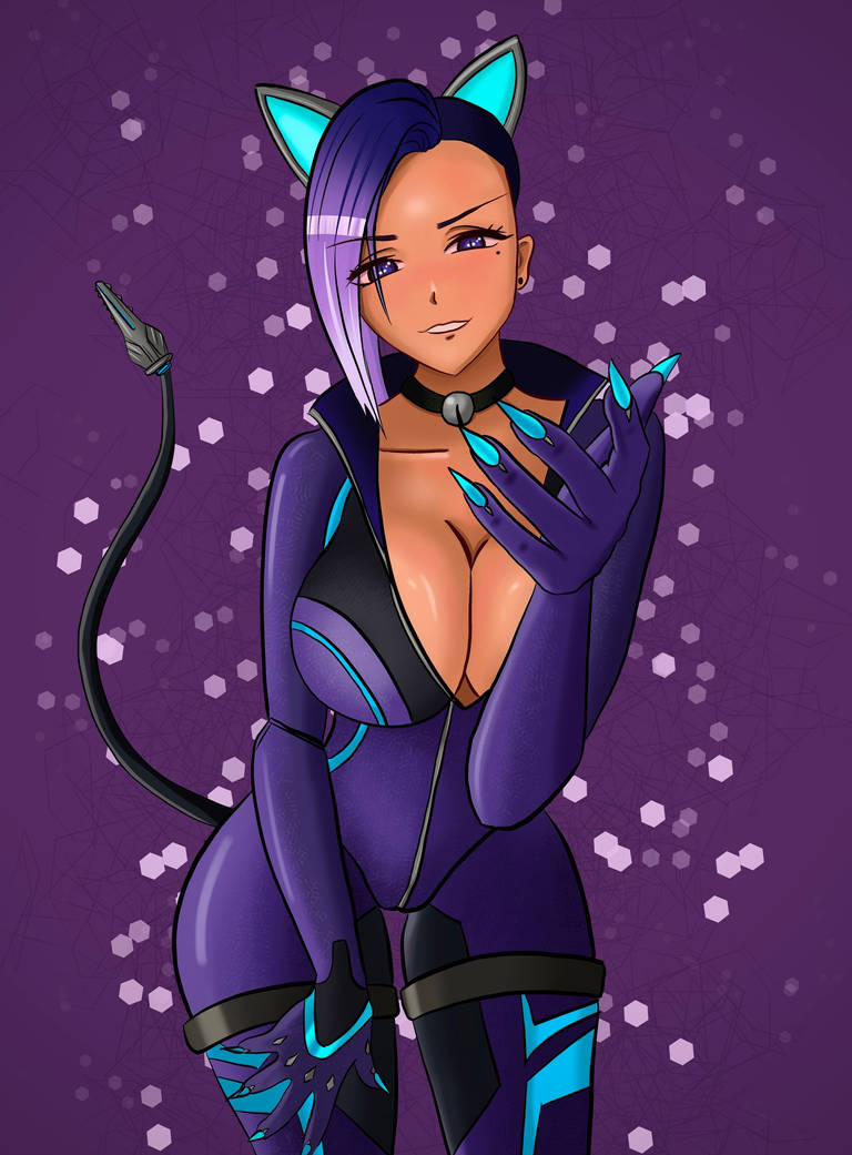 1girls, bent forward, big breasts, black cat sombra, blizzard entertainment, breasts, cleavage, female, looking at viewer, nora515, overwatch, overwatch 2, overwatch league, solo, sombra, tagme