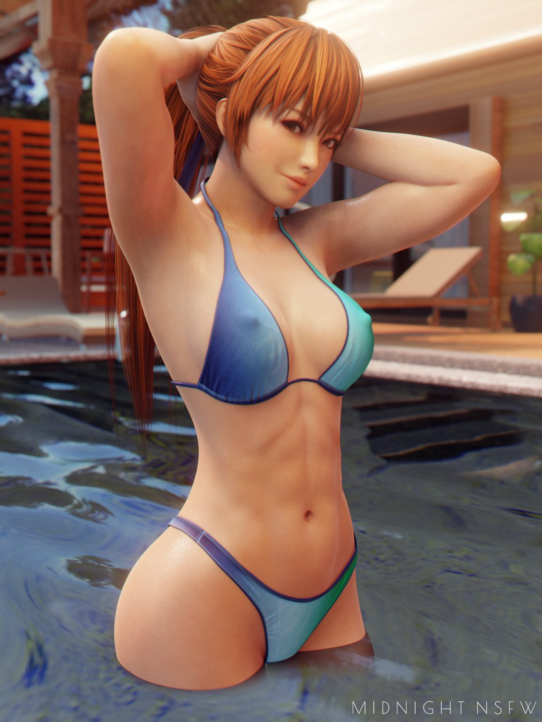1girls, 3d, breasts, busty, cleavage, dead or alive, female, female only, hourglass figure, kasumi (doa), large breasts, looking at viewer, medium breasts, midnightsfm, navel, nipple bulge, nipples visible through clothing, pokies, ponytail, red hair, smile, solo, tagme, tecmo, wide hips