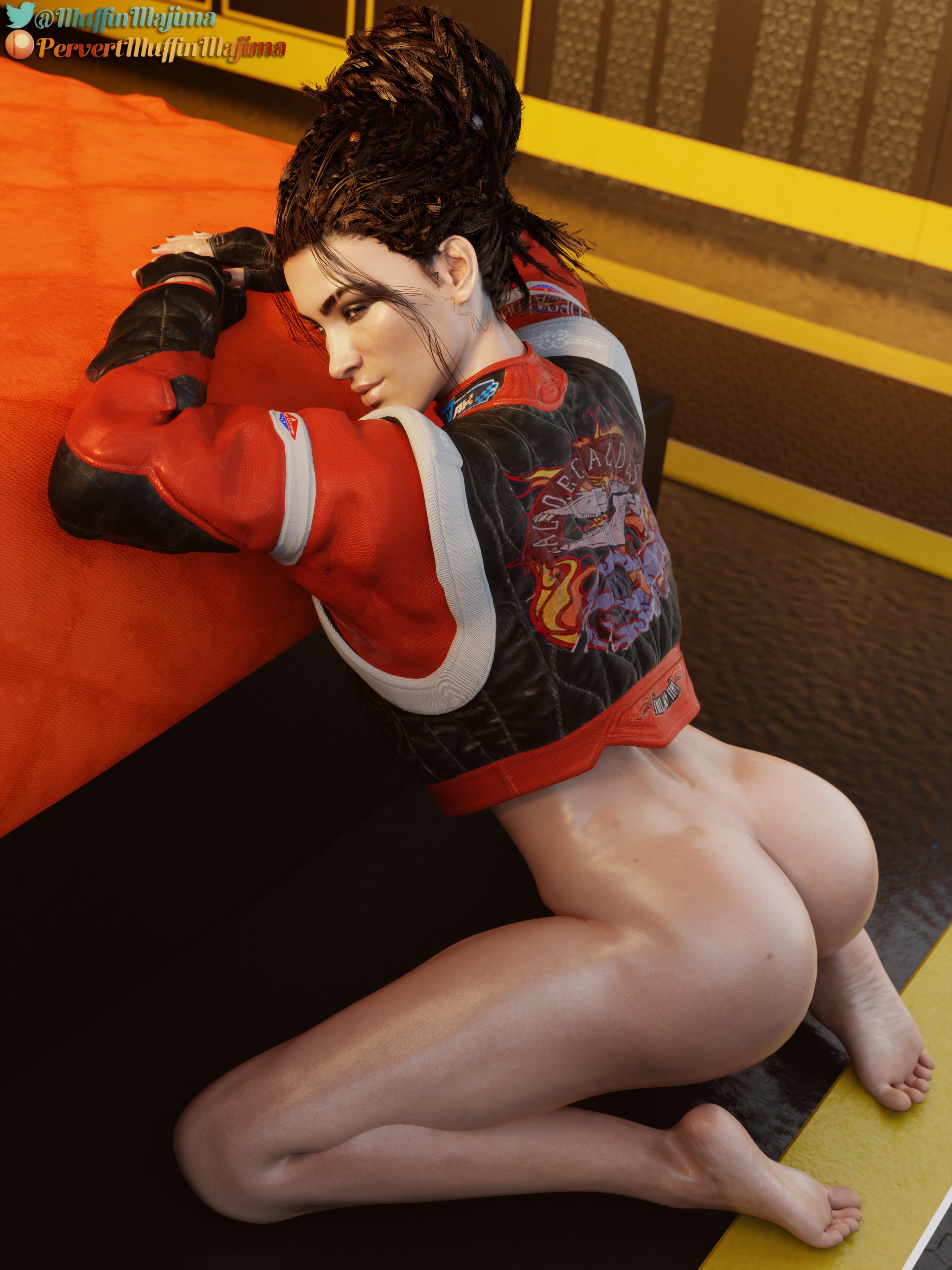 3d, athletic, athletic female, breasts, brown eyes, brown hair, busty, cd projekt red, cyberpunk 2077, female, female focus, female only, hourglass figure, long hair, panam palmer, pervertmuffinmajima, pose, posing, solo, tagme, wide hips